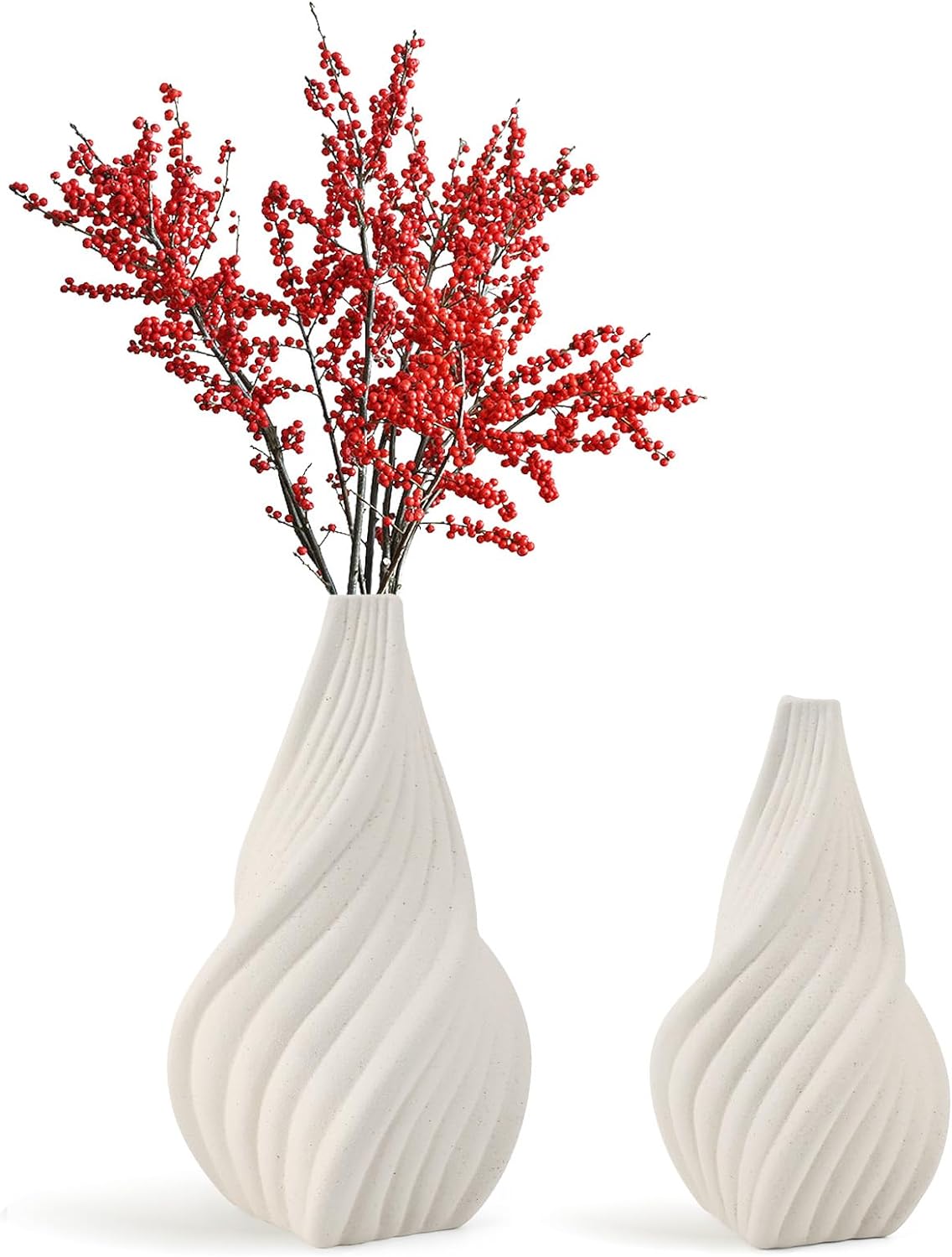 White Ceramic Vase, Ceramic Flower Vases for Minimalist Modern Home Decor, Pampas Flower Vase, Small Boho Vase for Living Room Decor, Wedding, Dining Table, Bookshelf, Centerpiece (2PCS)
