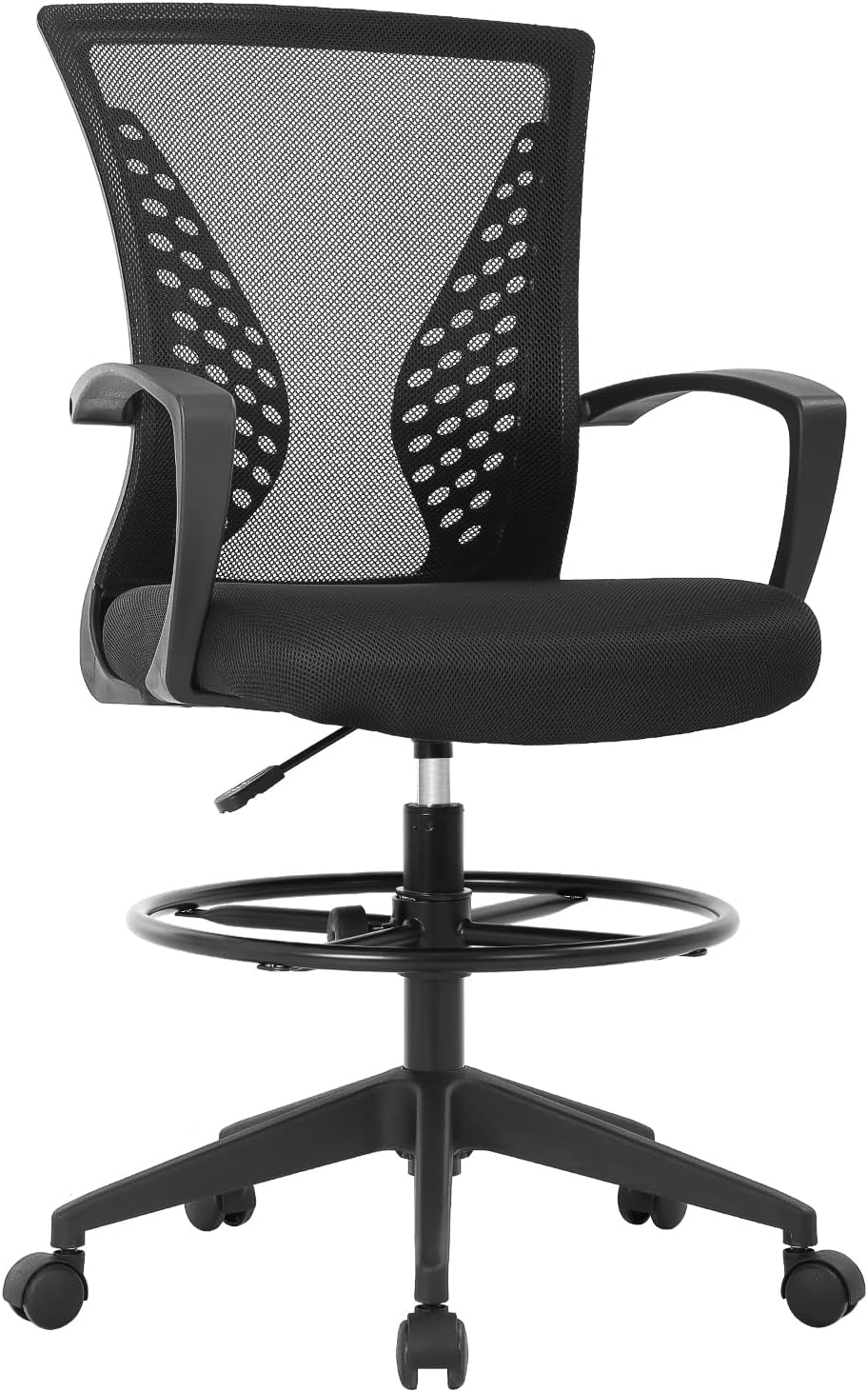 PayLessHere Drafting Chair Tall Office Chair Ergonomic Computer Chair Mesh Back Comfy Standing Desk Chair with Lumbar Support Armrest Foot Ring for Office Desk Chair (Black)