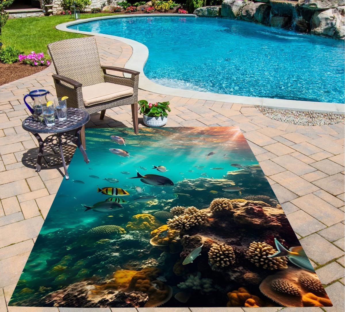 Natural Ocean Aesthetic Area Rug 5x8 Multi Color Seabed Tropical Fish Rugs for Bedroom Living Dining Room Washable Non Shedding Entryway Runner Home Office Floor Carpet