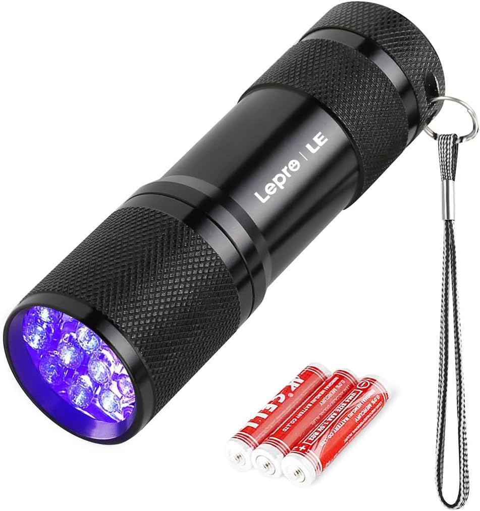 Lighting EVER Black Light Flashlight, Small UV Lights 395nm, Portable Ultraviolet Light Detector for Invisible Ink Pens, Dog Cat Pet Urine Stain, AAA Batteries Included