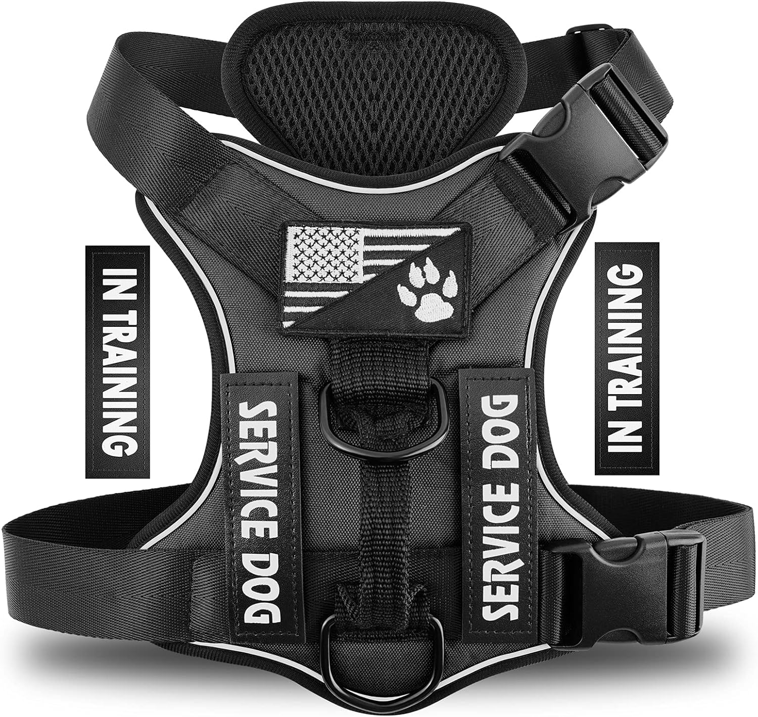 Demigreat Service Dog Harness, Reflective Dog Vest Harness with 5 PCS Patches, Adjustable Soft Oxford Pet Harness, Inner Layer Mesh, Easy to Control for Dogs