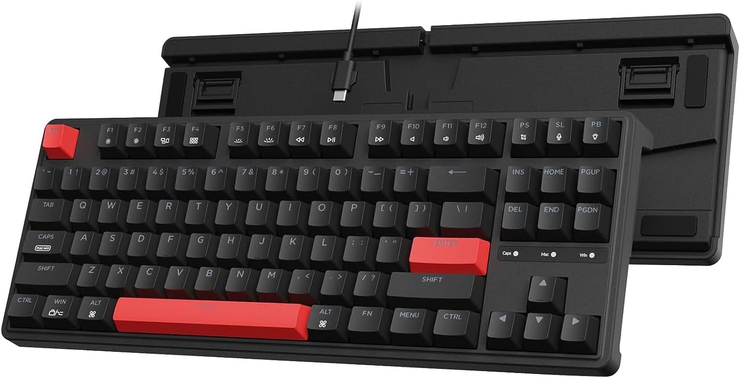 Keychron C3 Pro QMK/VIA Custom Gaming Keyboard, Programmable 87 Keys Compact TKL Layout Gasket Mount, Red LED Backlight Wired Mechanical Keyboard with Brown Switches for Mac/Windows/Linux