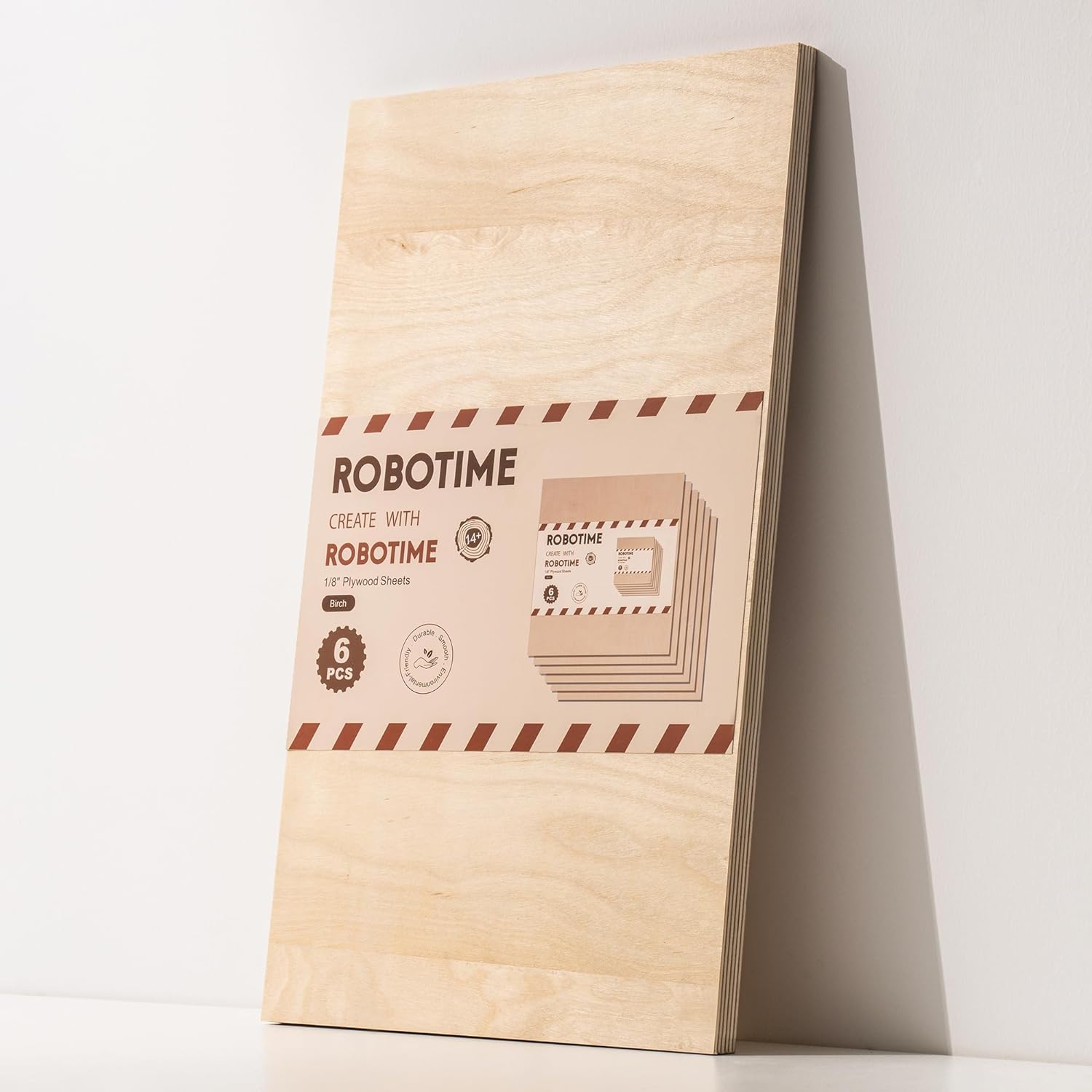 ROBOTIME Baltic Birch Plywood 1/8, 3mm Plywood Crafting Wood Sheets 6 Pcs, 12x20 Thin Birch Laser Wood Boards