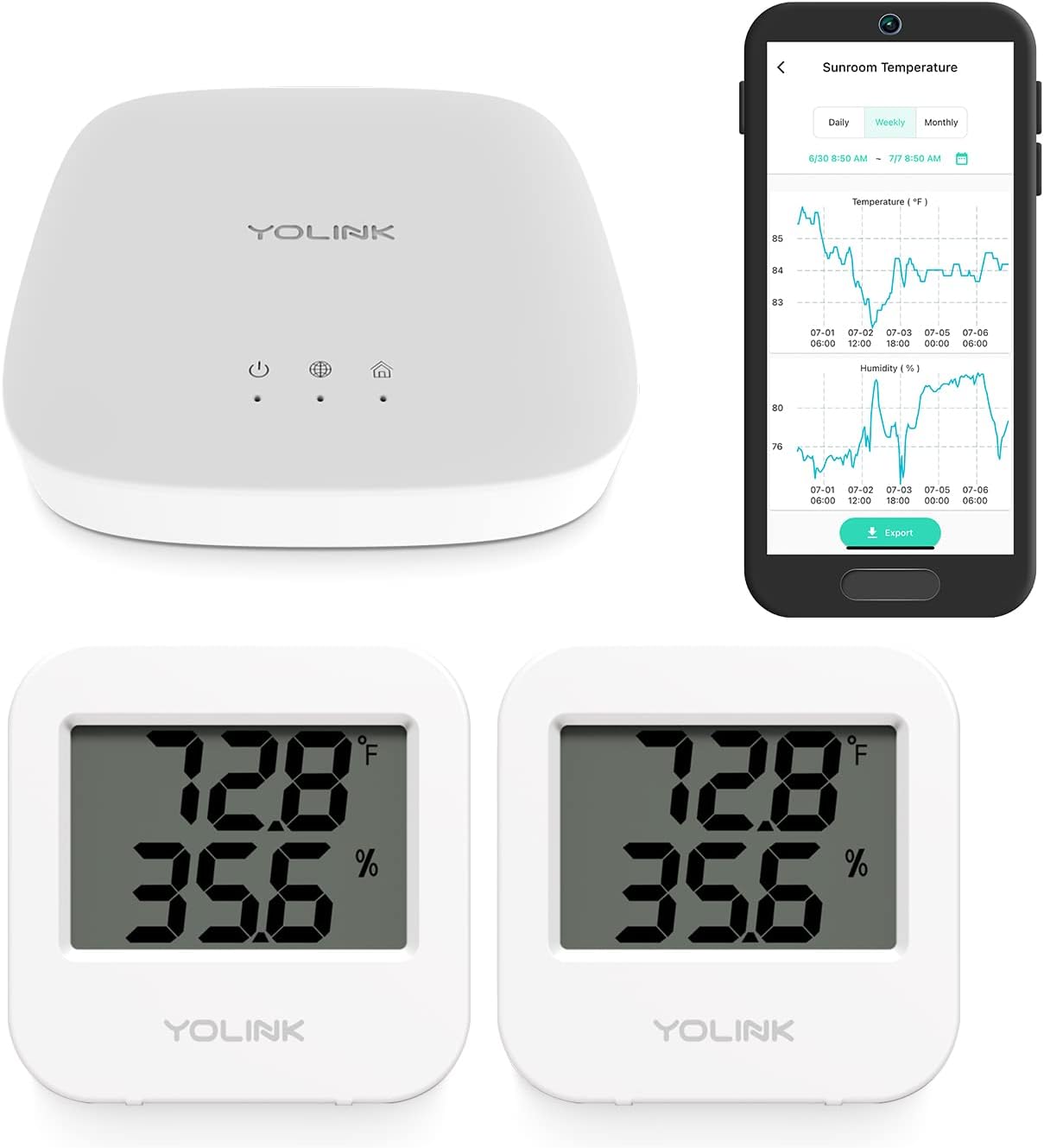 YoLink Smart Wireless Temperature/Humidity Sensor Wide Range for Freezer Fridge Monitoring Pet Cage/Tank Monitoring, App Alerts, Text/SMS, Email Alerts, Works with Alexa IFTTT, 2 Pack - Hub Included