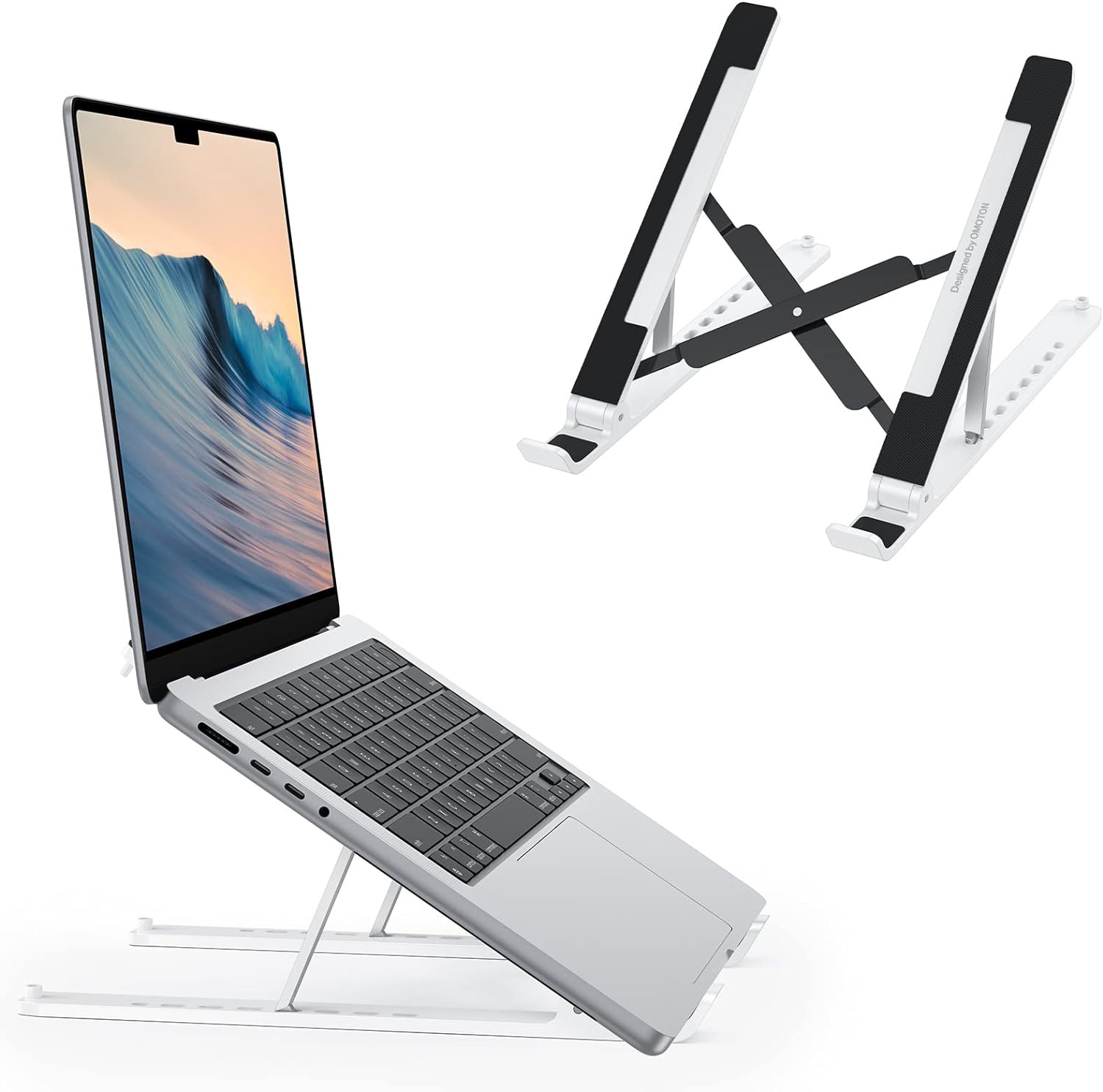 OMOTON Portable Laptop Stand, Laptop Stand for Desk Ergonomic 7-Levels Angles Adjustable Computer Stand, ABS Laptop Riser Holder Compatible with All Laptops and iPad(10-15.6