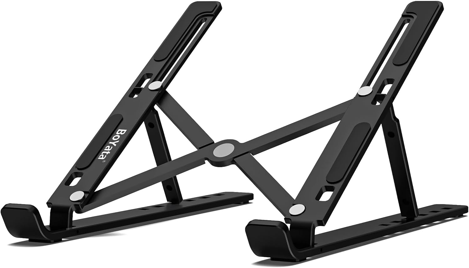 BoYata Laptop Stand, Portable Laptop Holder Computer Stand for Desk, Aluminum Foldable Laptop Riser with 6 Levels Height Adjustment, Compatible with MacBook, HP, Lenovo, Dell, 10-15.6