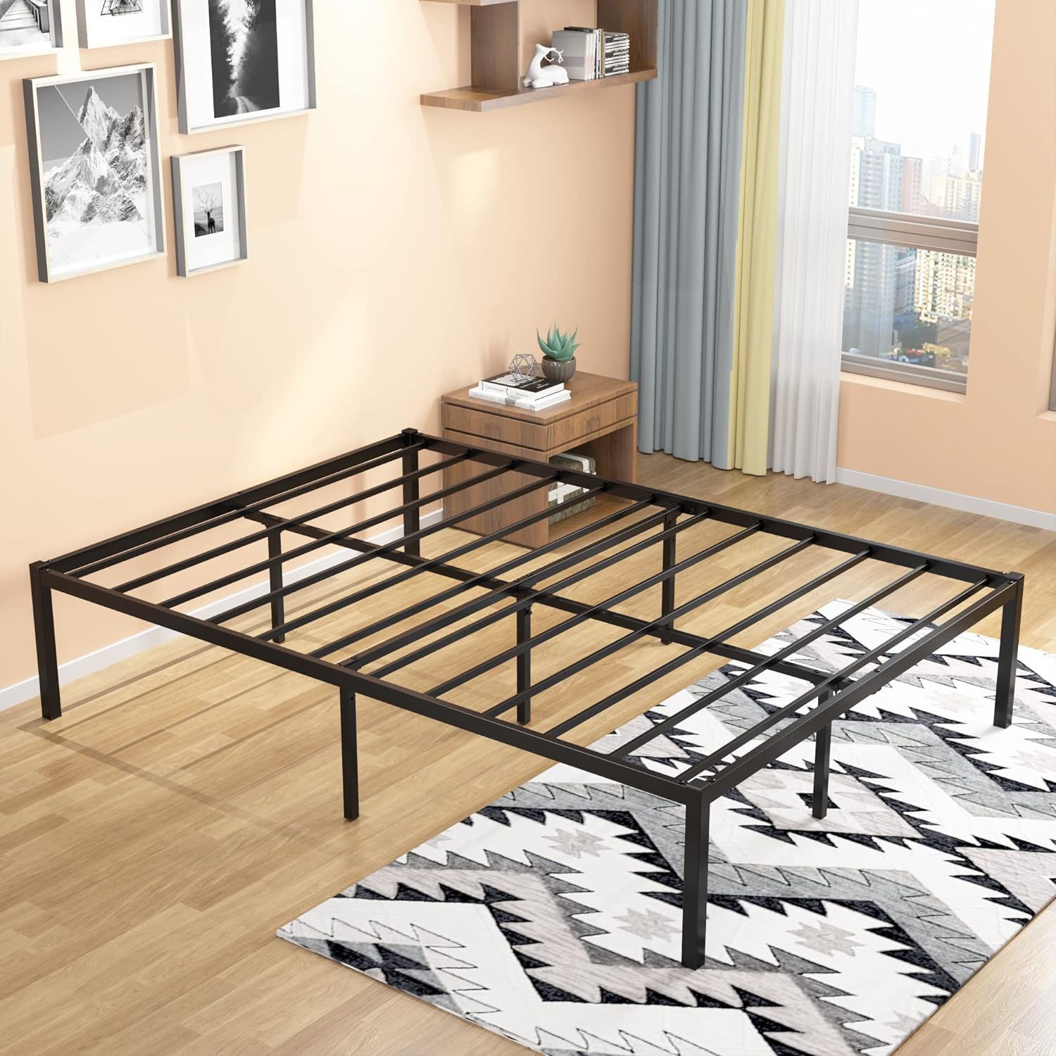 Weehom Full Size Bed Frame 16 Inch Metal Platform Bed Frames No Box Spring Needed, Mattress Foundation, Heavy Duty Steel Slat Support, Large Underbed Storage Space, Easy Assembly, Black