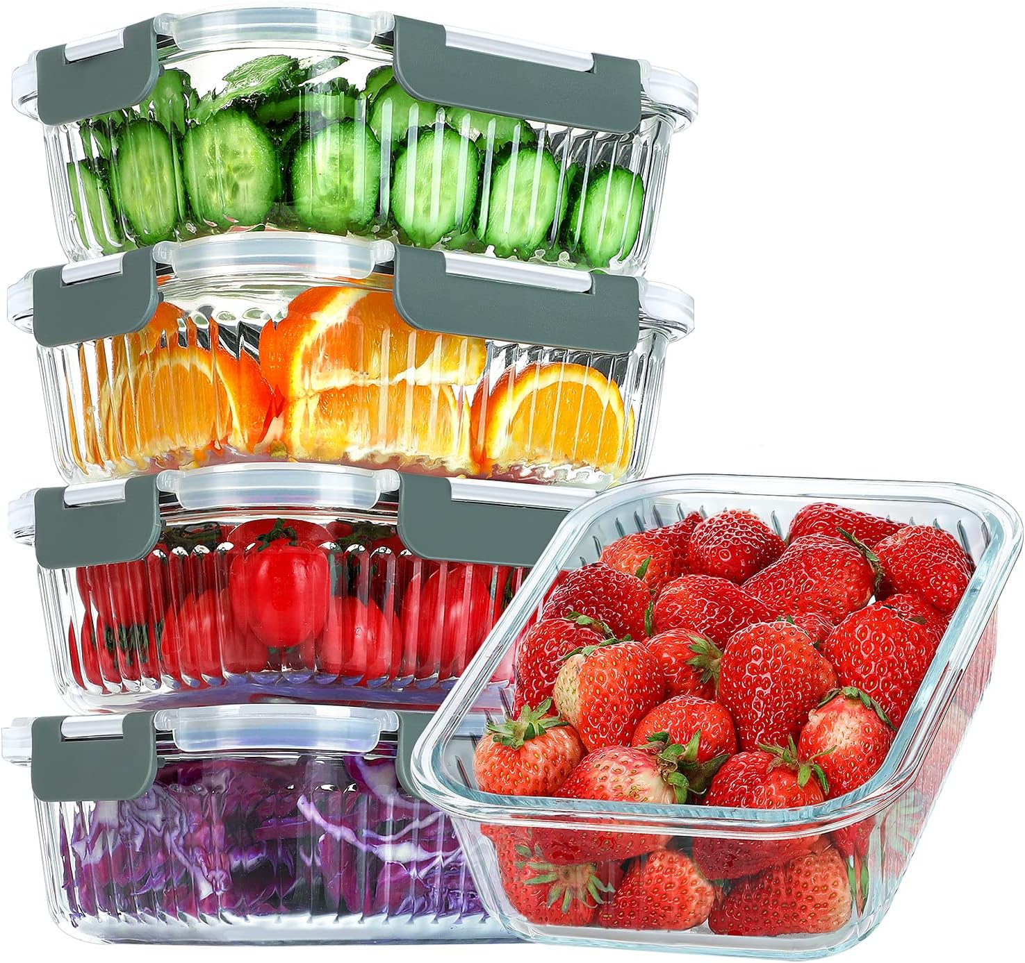 KOMUEE 5 Packs 36 oz Glass Food Storage Containers