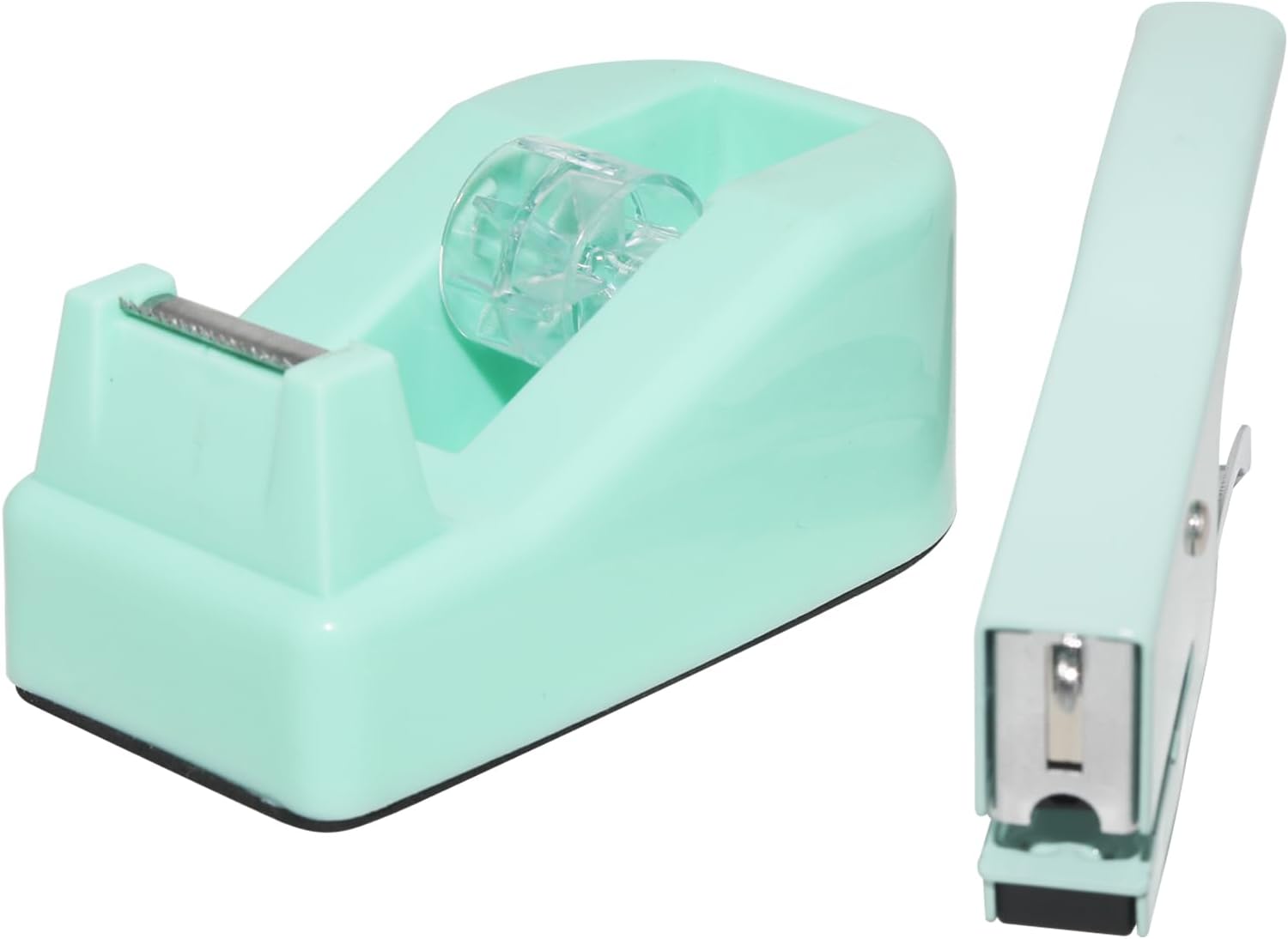 QILIMA Desktop Cute Office Tape Dispenser & Stapler Set - Mini Stapling Tool for One Hand Operation,Green
