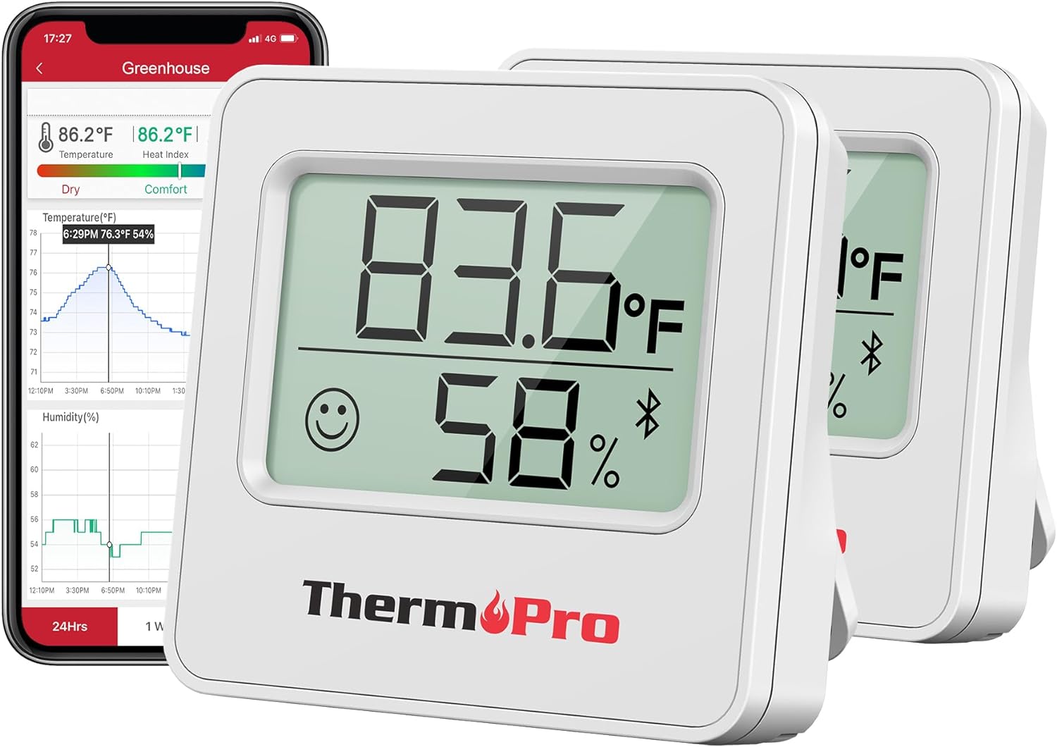 ThermoPro TP357 Digital Hygrometer Indoor Thermometer of 260FT, Bluetooth Humidity Meter with Smart App, Room Humidity Gauge with Humidity Sensor, 2-Year Data Storage and Export