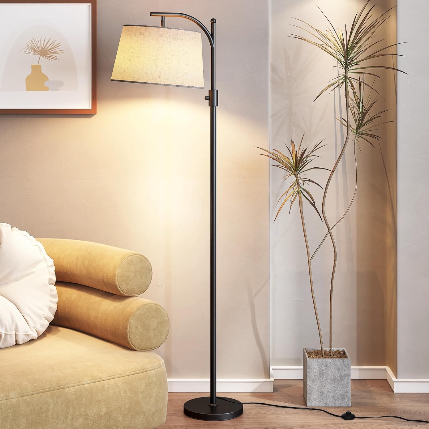 ANJIME Floor Lamp for Living Room,Classic Standing Lamp with Textured Linen Shade,Tall Floor Lamp for Living Room,Bedroom,Office,Reading,9W LED Bulb Included