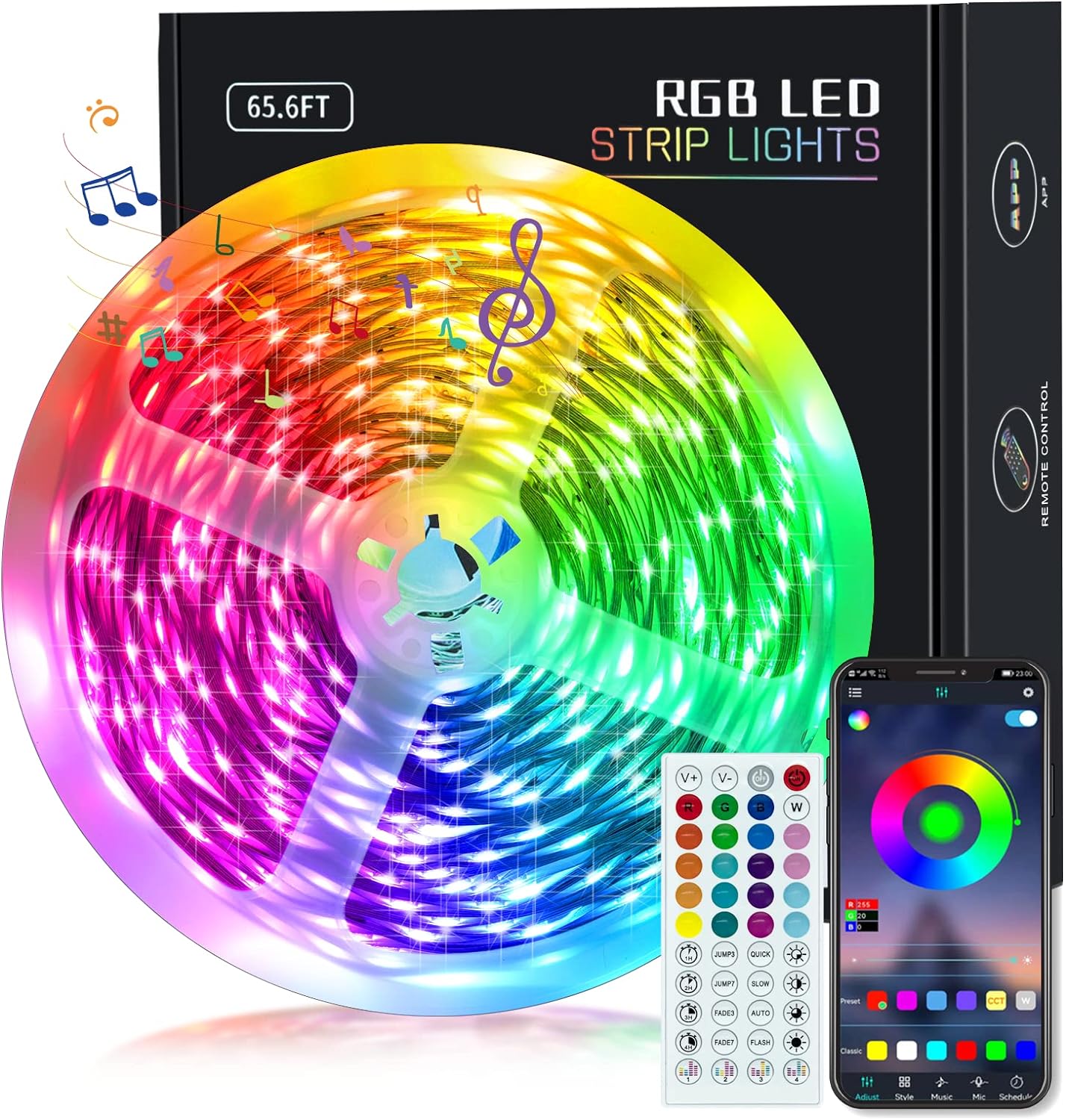 KEELIXIN 65.6ft LED Lights for Bedroom, Music Sync RGB LED Strip Lights with APP & Remote Control, Luces LED para Cuarto, Bluetooth LED Lights for Room, Home Decoration