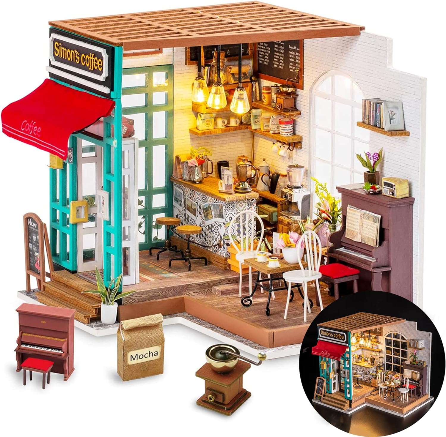 Rolife DIY Miniature Cafe House Kit for Adults to Build, Tiny House Making Kit with Furniture, Halloween/Christmas Decorations/Gifts