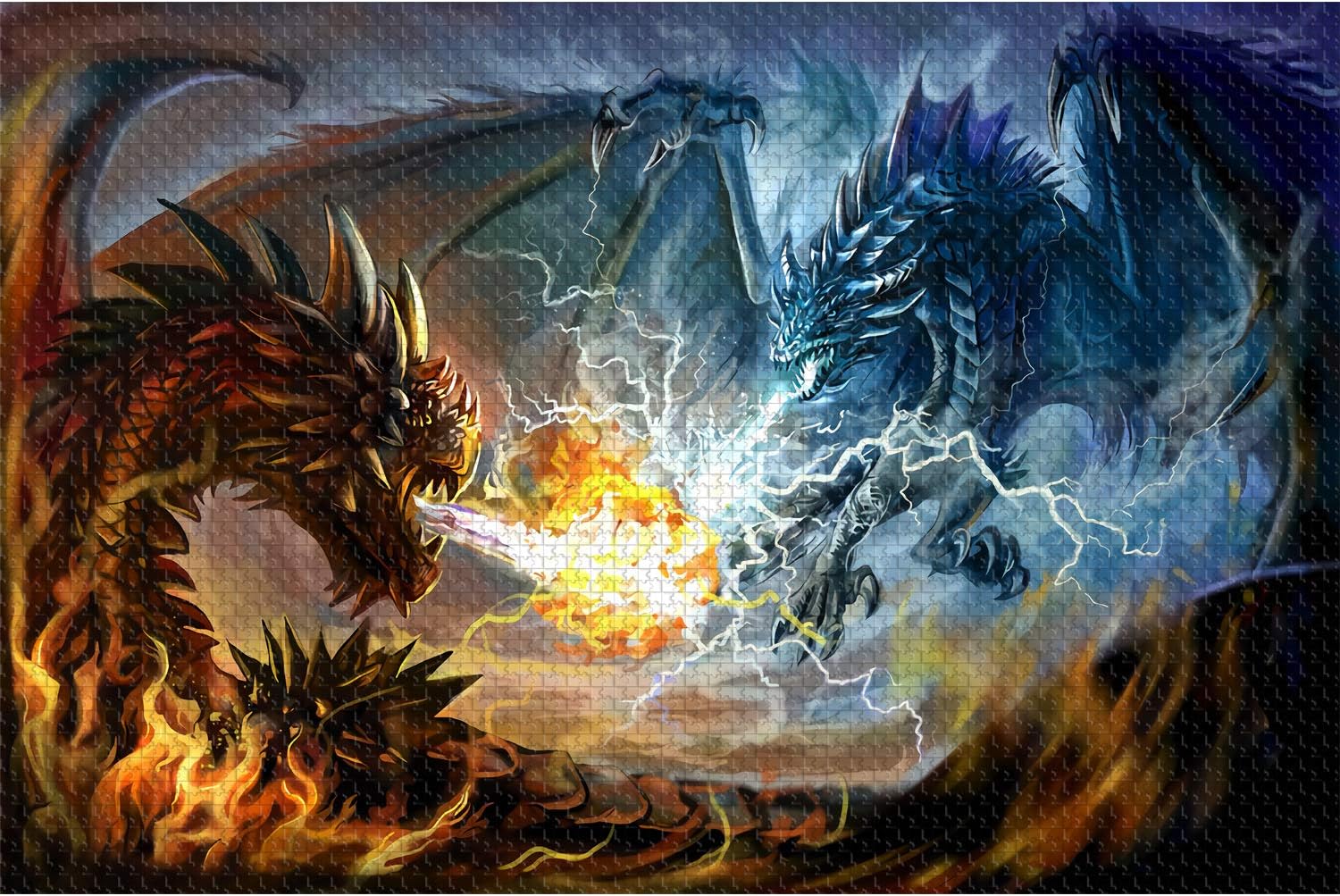 Puzzles for Adults 1000 Piece Jigsaw Puzzles Fire Dragon and Electric Dragon Fight Puzzle Game for Indoor Activity Family Game Toy Gifts (27.5x 19.7)