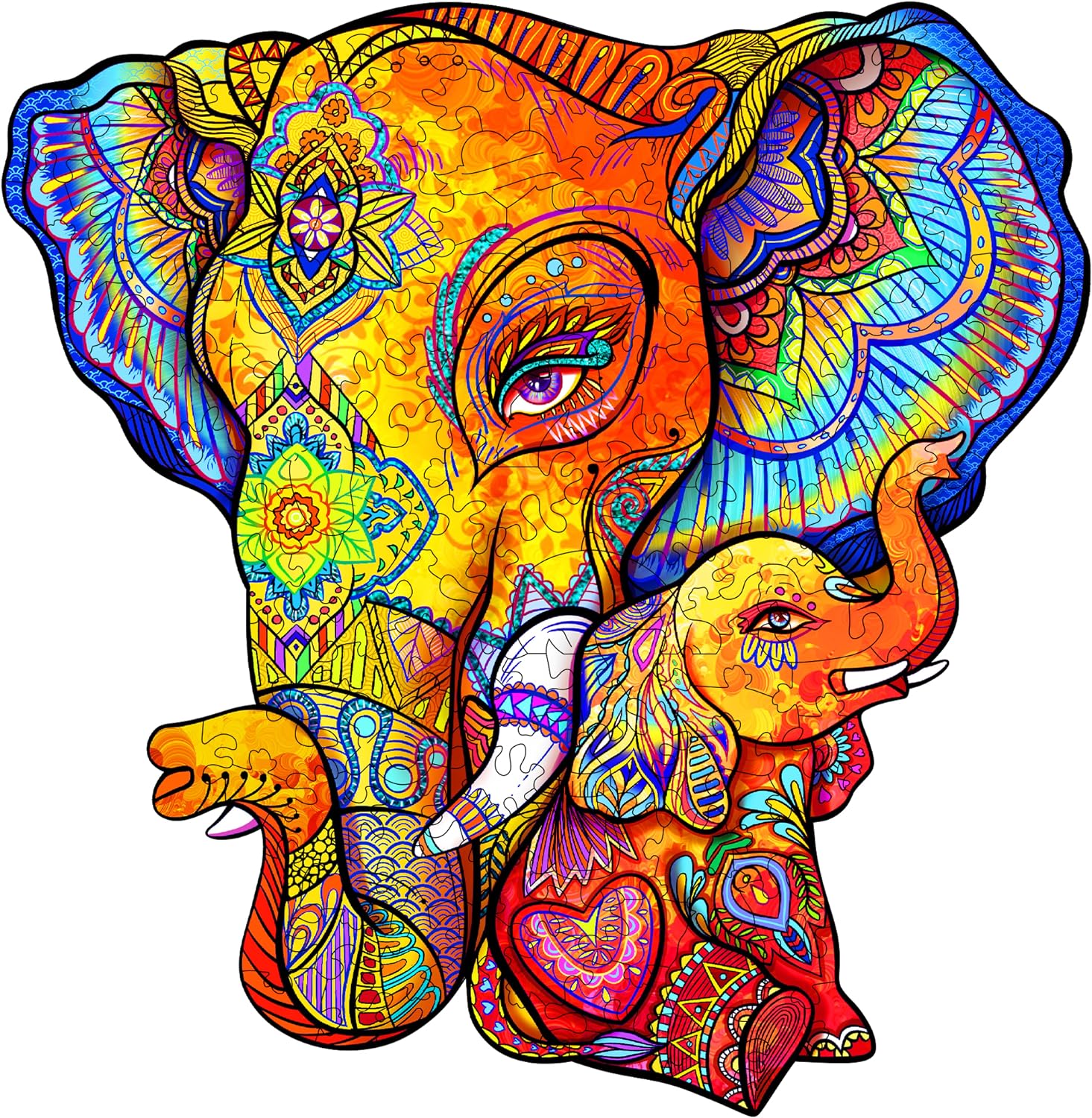 KAAYEE Wooden Jigsaw Puzzles-Wooden Puzzle Adult Unique Shape Advanced Elephant Puzzle Maternal Love Wooden Jigsaw Puzzle for Adult,Best Gift for Adults and Kids,Family Puzzles (L-12.8X12.4in-240pcs)