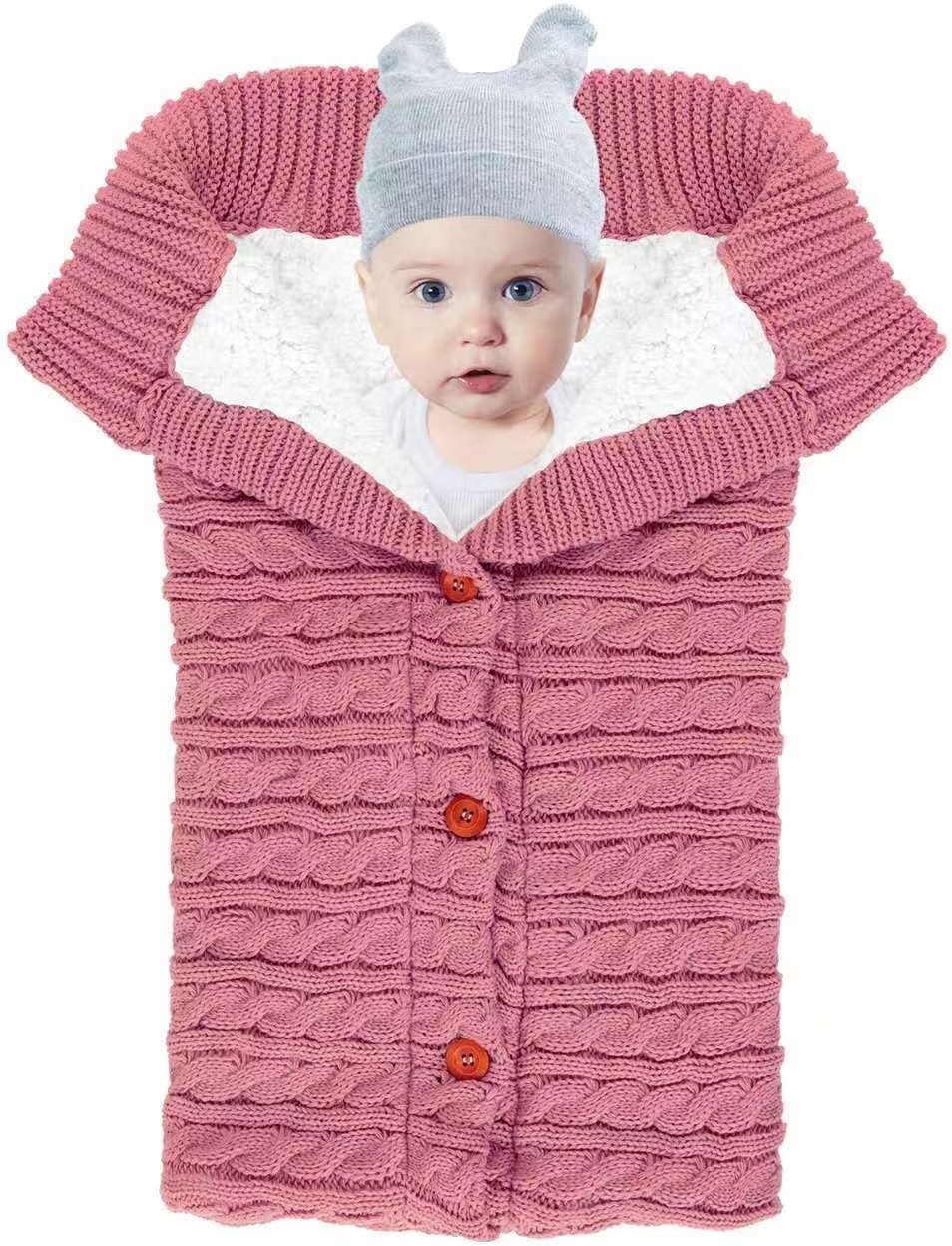 Baby Stroller Sleeping Bag Warm Burting Bag Infant Swaddle Blankets Soft Fleece Knit Baby Boys Girls Stroller Wraps Baby Attachment Winter Sleep Sack(Pink)