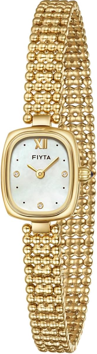 FIYTA Women' Small Gold Watch, Vintage Rectangular Case, Stainless Steel Bracelet Watches for Women