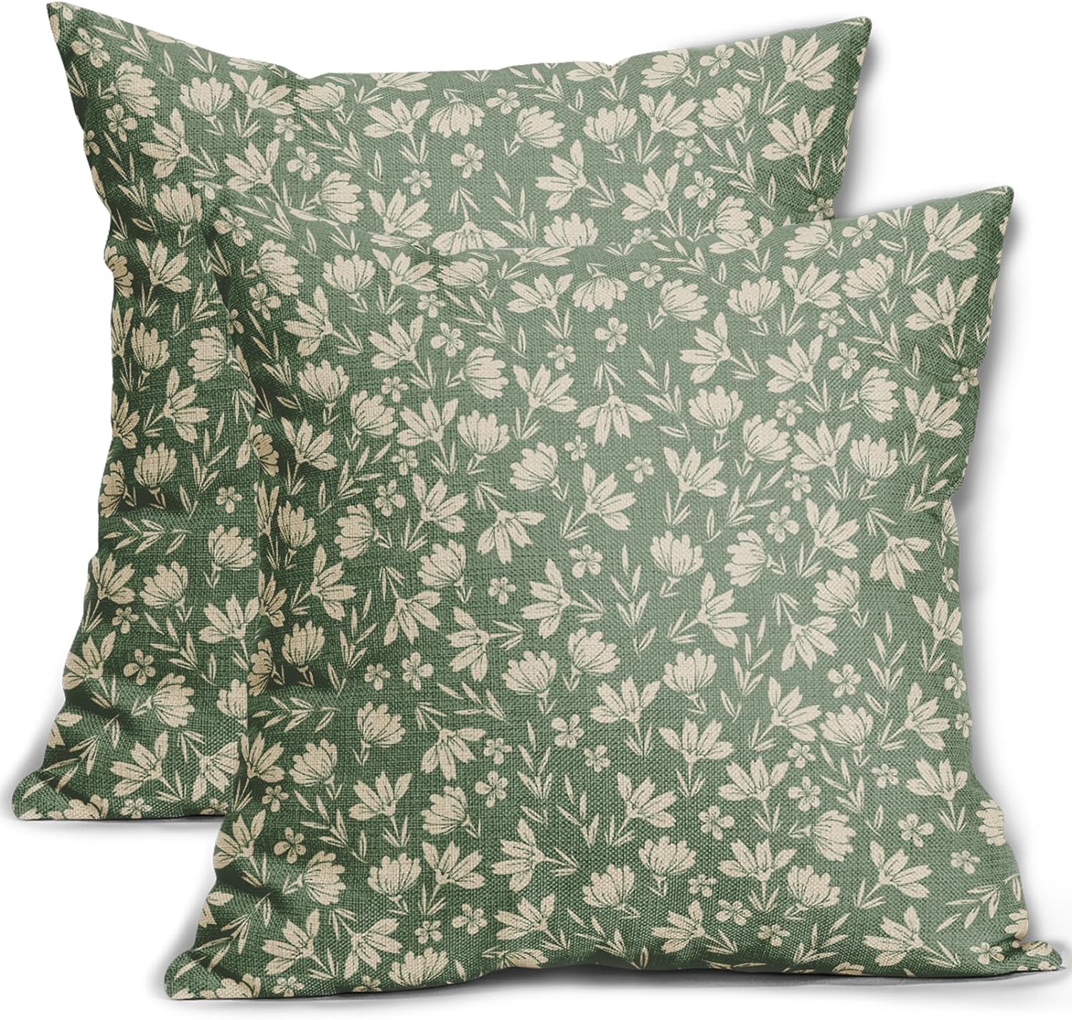 Aytipun Spring Sage Green Pillow Covers 18x18 Set of 2 Vintage Floral Rustic Old Style Cute Flower Print Decorative Outdoor Pillowcases Seasonal Farmhouse Throw Cushion Case Decor for Couch Sofa Bed