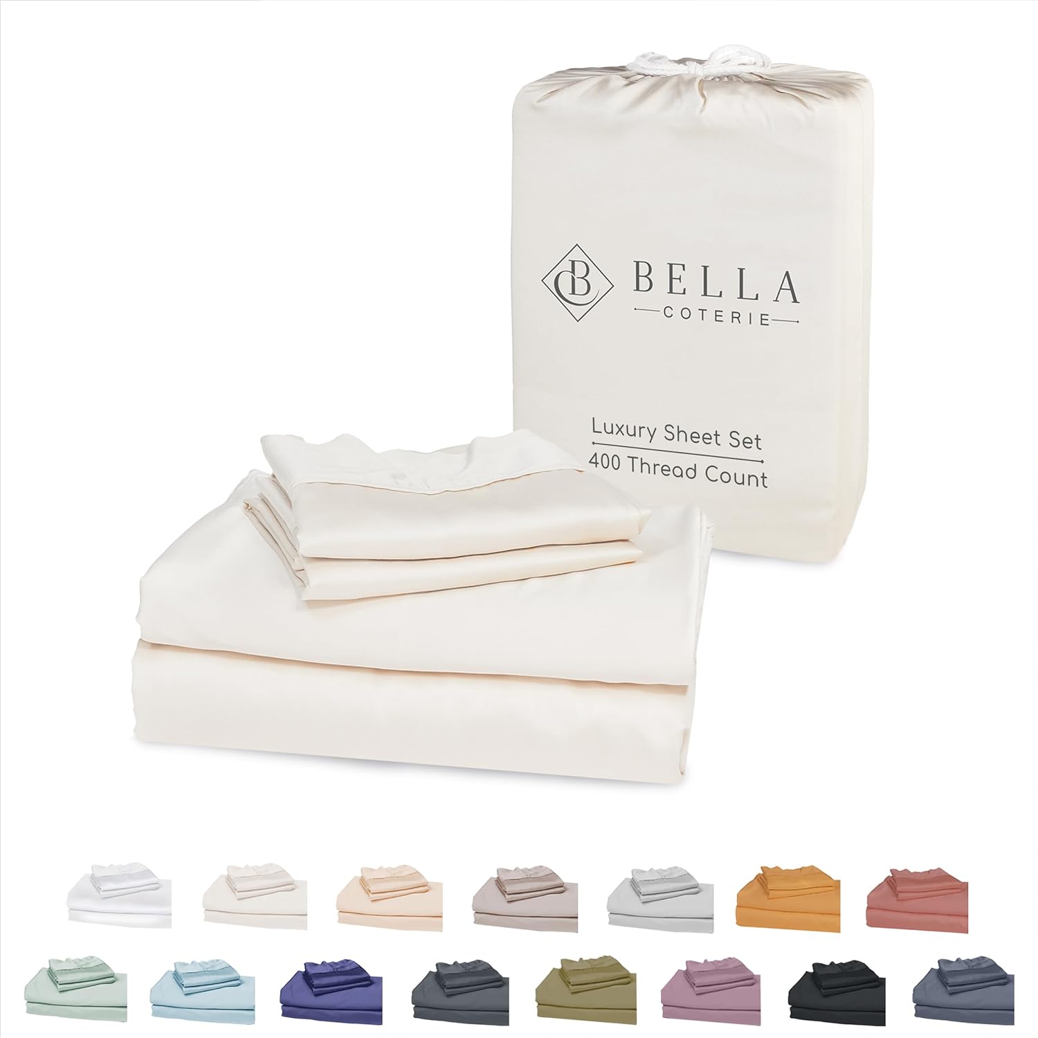 Bella Coterie Luxury Queen Size Bamboo Sheet Set | Organically Grown | Ultra Soft | Cooling for Hot Sleepers | 18 Deep Pocket | Viscose Made from Bamboo [Ivory]