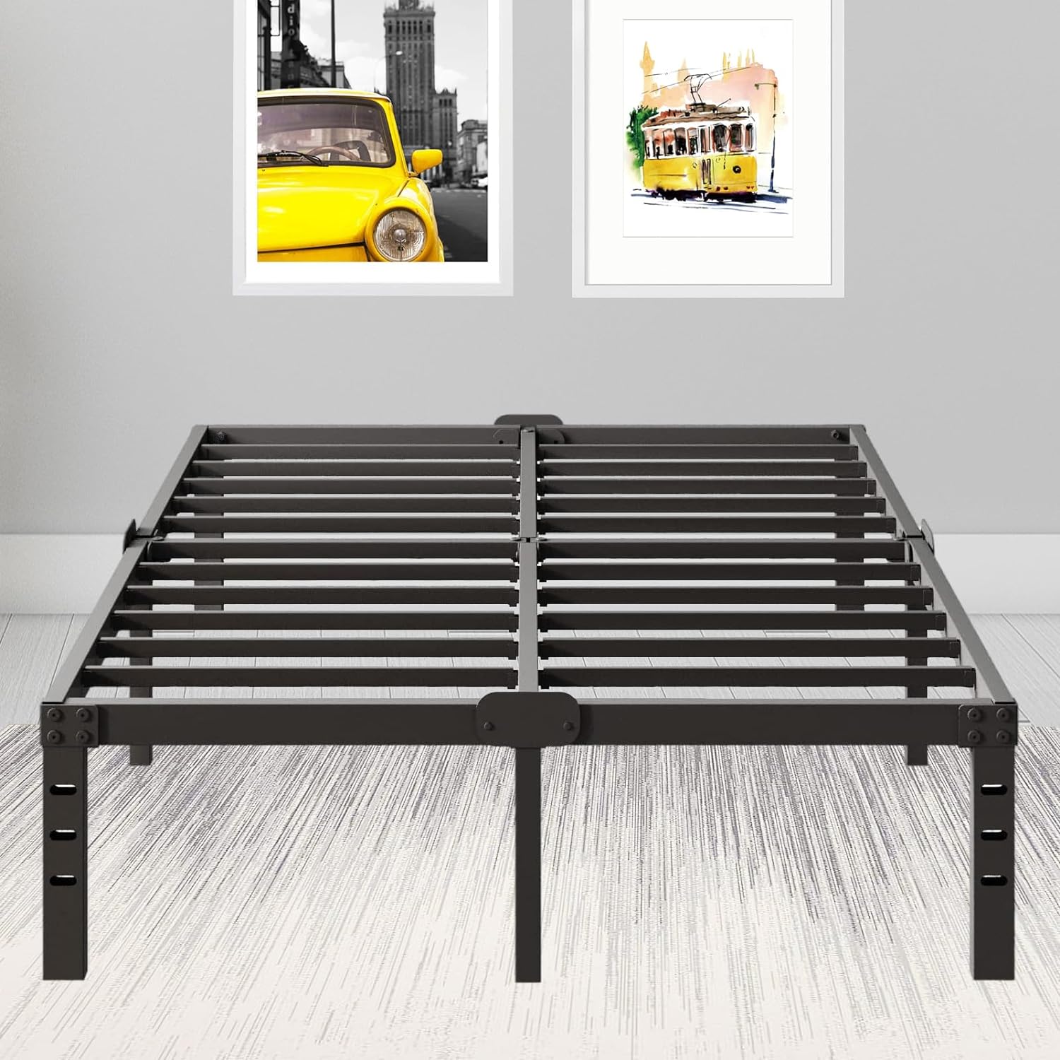 LIJQCI 16 Inch King Bed Frame Heavy Duty Metal Platform Bed Frame Steel Slat Support 3000 lbs No Box Spring Needed, Non Slip, Noise Free Base Bed Black King Size