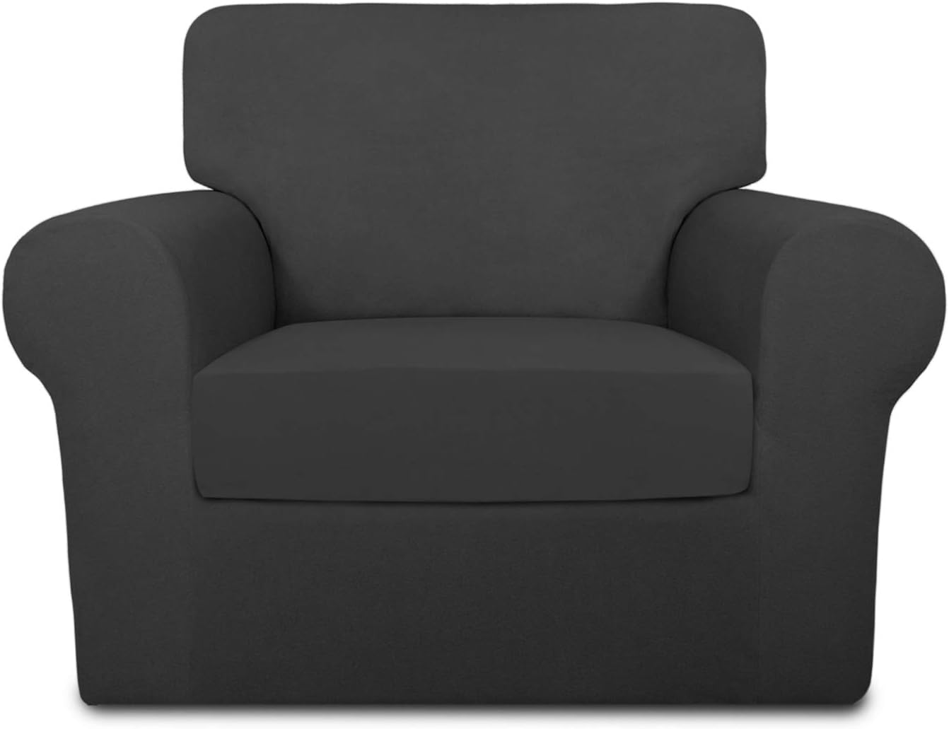 PureFit 2 Pieces Super Stretch Chair Couch Cover for 1 Cushion Slipcover  Spandex Non Slip Soft Sofa Cover for Kids, Pets, Washable Furniture Protector (Chair, Dark Gray)