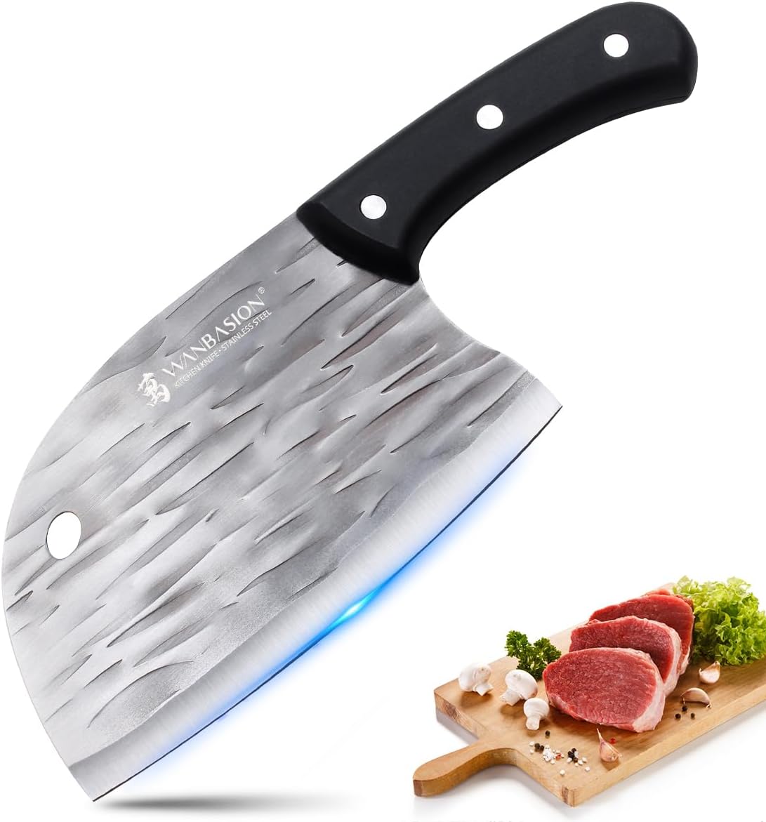 Wanbasion Chinese Butcher Knife Meat Cutting, Meat Cleaver Kitchen Chef Knife, Professional Chef Knife High Carbon Stainless Steel 6 Black