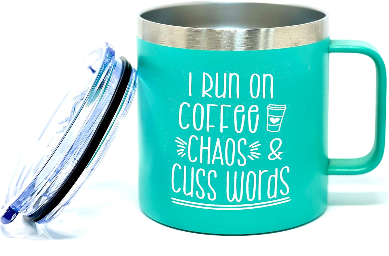 Brooke & Jess Designs Coffee Chaos Cuss Words 14 oz Coffee Mug - Best Insulated Travel Cup for Women - Great Gifts for Mom, Coworker, Girlfriend, Coffee Lover, Bosses, Christmas, Birthday