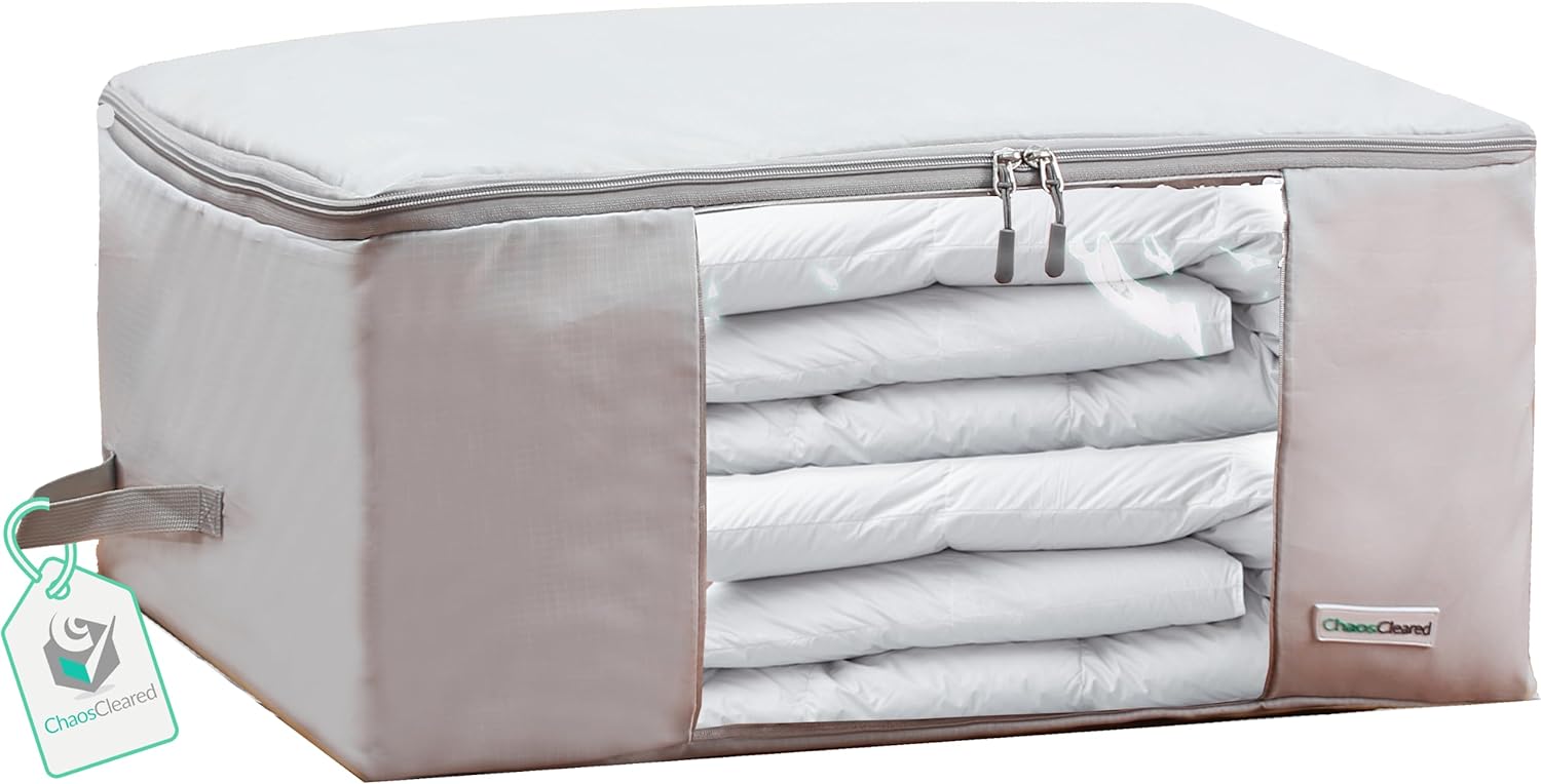 Comforter Storage Bag - Folding Organizer bag for King/Queen Comforters, Pillows, Blankets, Bedding/Quilt, Blanket, Duvet, Mothproof Space Saver; Large Collapsible Organizers, 24x14x11