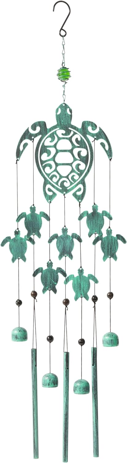 VP Home 31 H Rustic Sea Green Tribal Turtles Wind Chimes for Outside Unique Sea Turtle Windchimes for Outdoor Decoration and Garden Decoration, Gift for Women, Mom, Grandma, Unisex