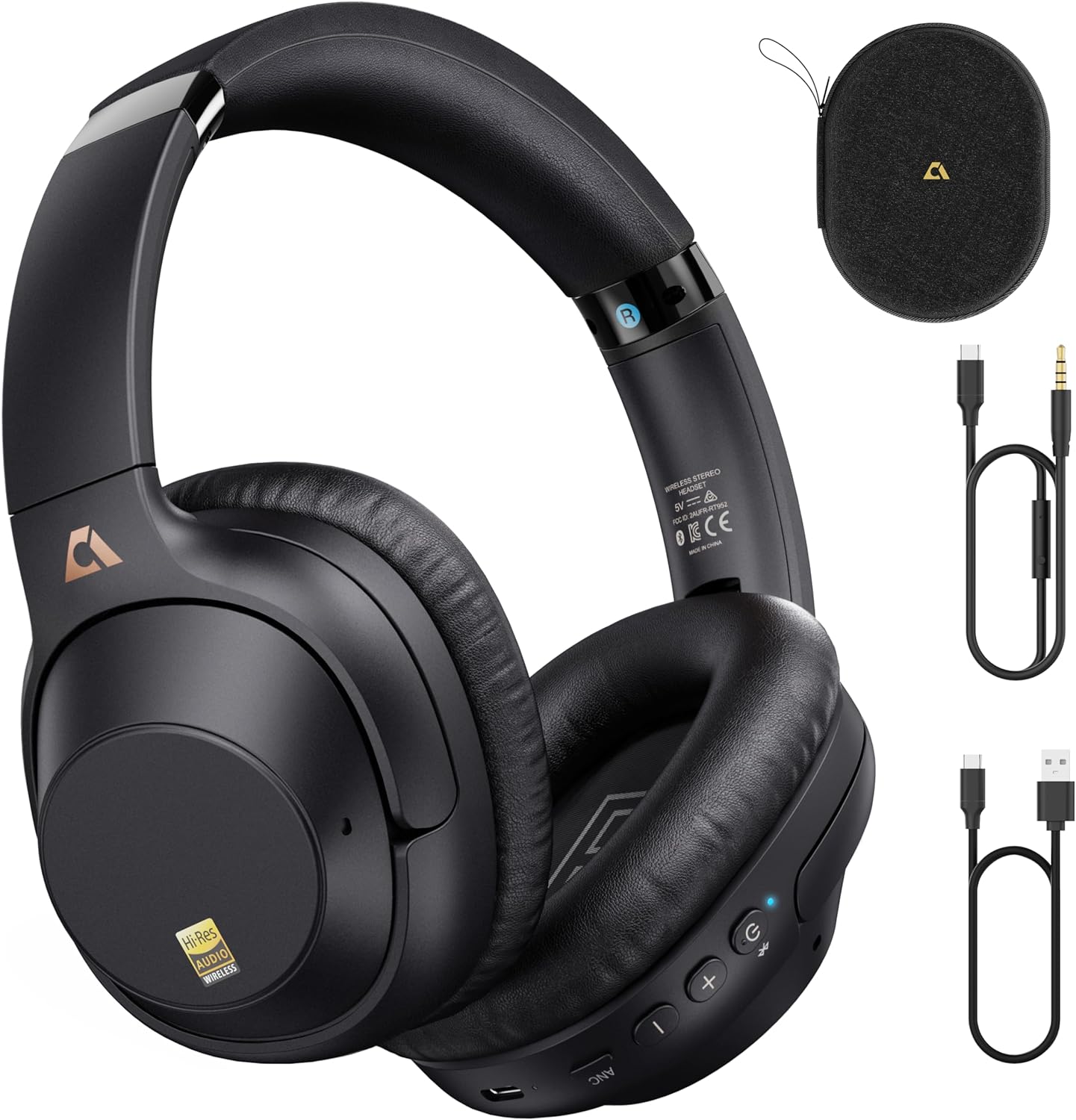 Lavales Active Noise Cancelling Headphones, Bluetooth 5.0 Wireless Headphones, LDAC Hi-Res Audio, 90 Hours Playtime, NFC Fast Pairing for Android, Dual Device Connection, Black