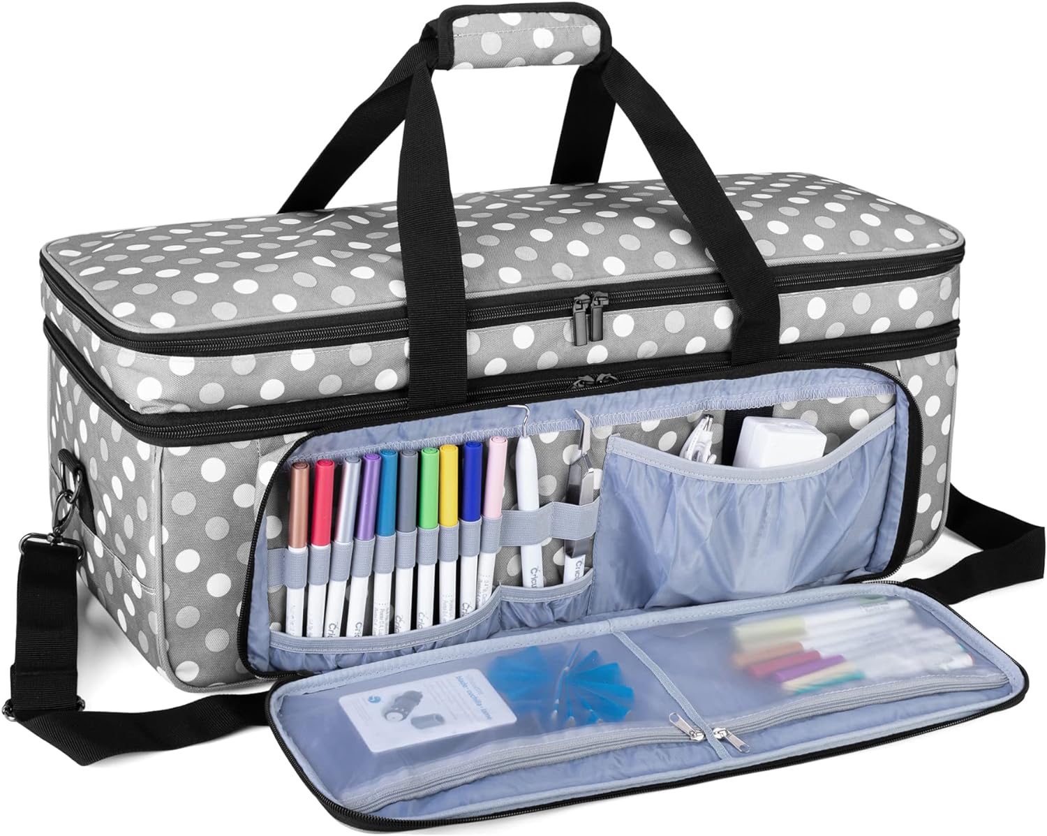 LUXJA Double-layer Carrying Case Compatible with Cricut Die-Cut Machine, 2 Layers Bag Compatible with Cricut Explore Air (Air 2) and Maker (Patent Design), Gray Dots