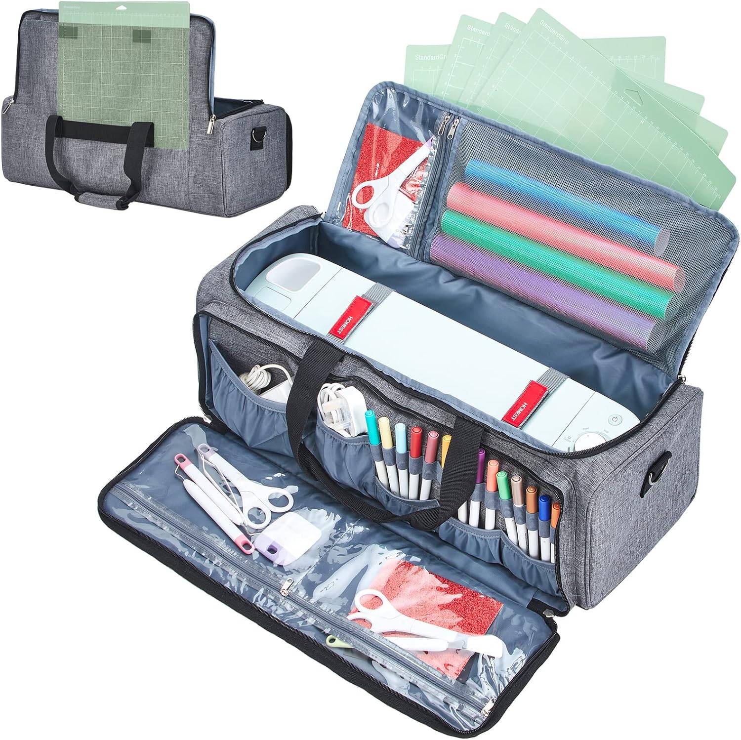 HOMEST Carrying Case for Cricut Explore Air 2/Cricut Maker/Maker 3, Carrier with Multi pockets for 12x12 Mats, Vinyl Rolls, Pens, other tools Accessories, Grey (Patent Design)