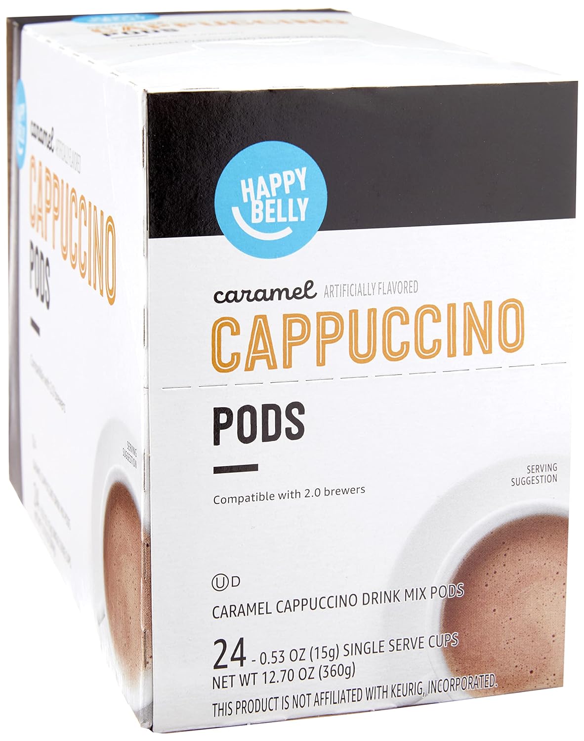 Amazon Brand, Happy Belly, Cappuccino Coffee Pods Compatible With K Cup Brewers, Caramel Flavored, 24 Count