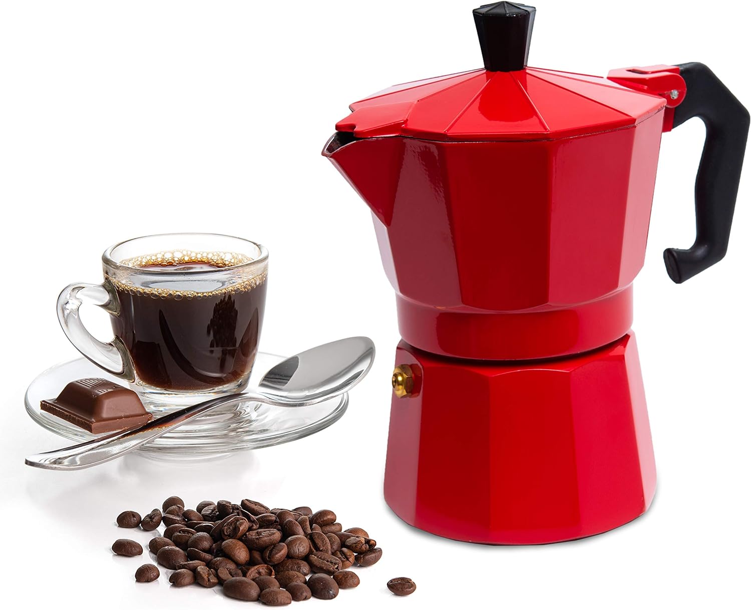 Mixpresso Aluminum Moka stove coffee maker, Moka Pot Coffee Maker for Gas & Electric Stove Top, Classic Italian Coffee Maker, Red Espresso Maker Stovetop, Camping Pot, 3 Espresso Cup 5oz