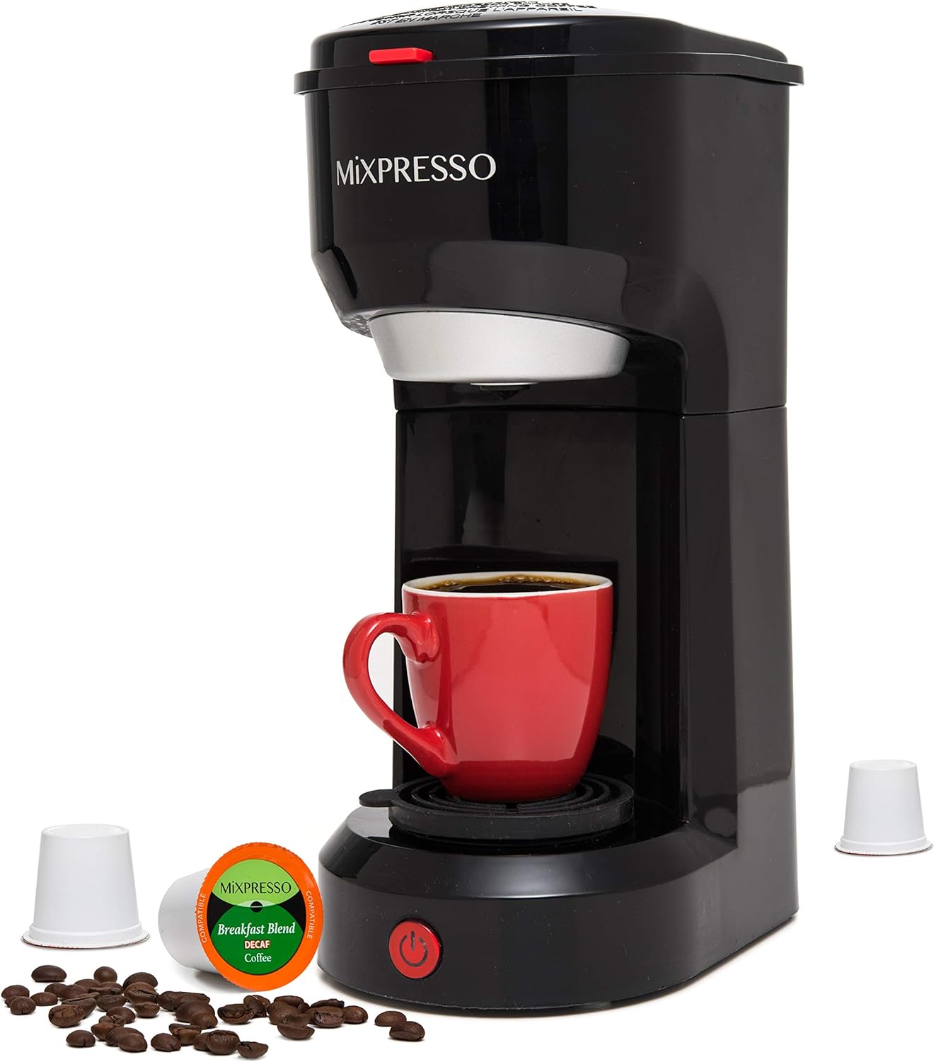 Mixpresso 2 in 1 Brewer - Single Serve & Ground Coffee, Compact Personal Coffee Maker with Quick Brew, 14 oz, Black