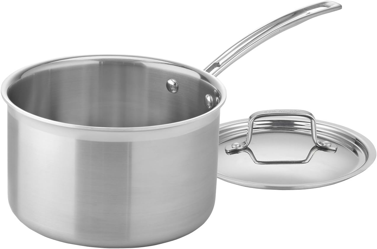 Cuisinart 4-Quart Skillet, Stainless Steel Cookware Multiclad Pro Triple Ply Saucepan w/Cover, MCP194-20N