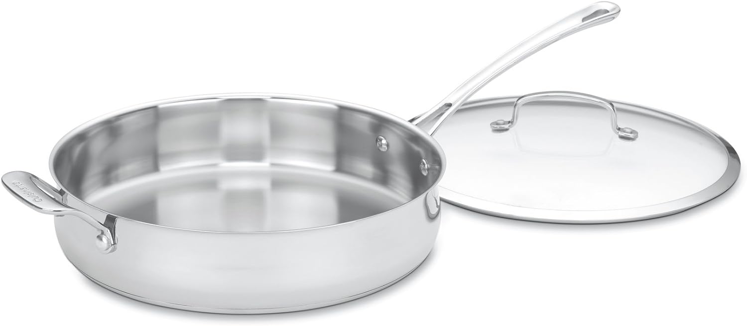 Cuisinart Contour Stainless 5-Quart Saute Pan with Helper Handle and Glass Cover,Silver