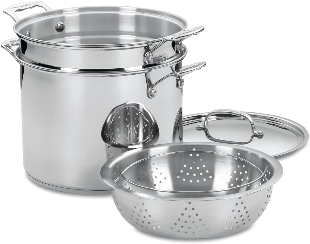 Cuisinart 4-Piece Cookware Set, 12 Quarts, Chef' Classic Stainless Steel Pasta/Steamer, 77-412P1