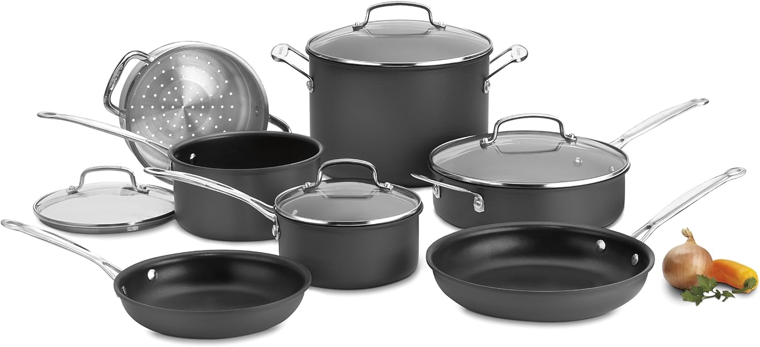 Cuisinart 11-Piece Cookware Set, Black, Chef' Classic Nonstick Hard Anodized, 66-11