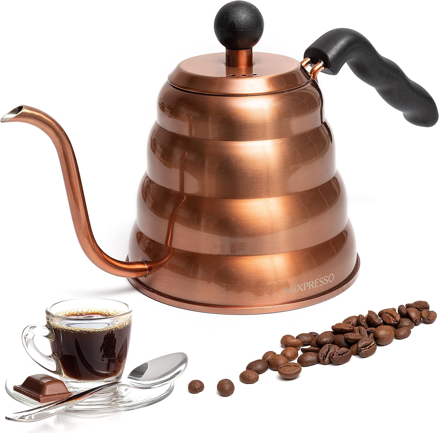 Mixpresso Gooseneck Pour Over Coffee Kettle, Barista Pour Control Design For Coffee & Tea High-Grade Stainless Steel 1.2 Liter (40 Oz) Drip Coffee Induction Cooker, Copper Stovetop Kettle