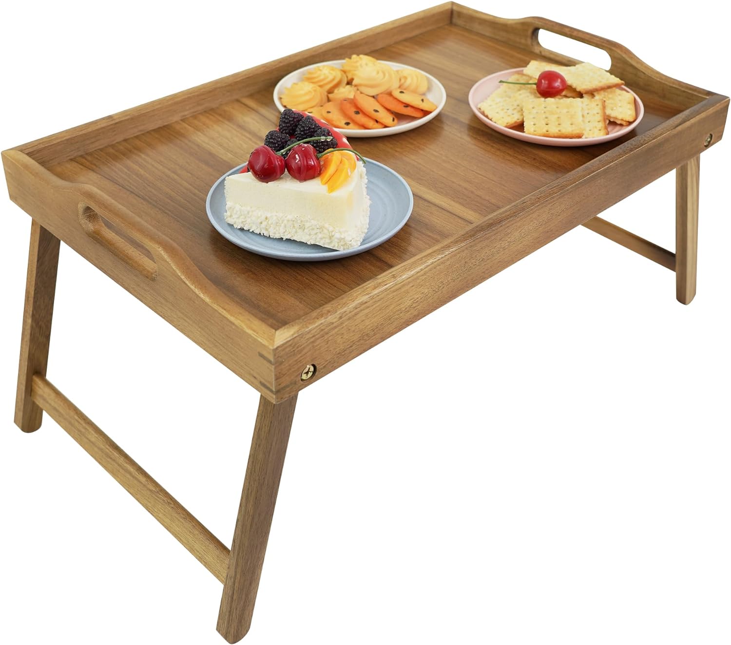 Utoplike Acacia Bed Tray Table for Eating, Breakfast Tray Large with Folding Legs, Wood Serving Trays for Laptop Working