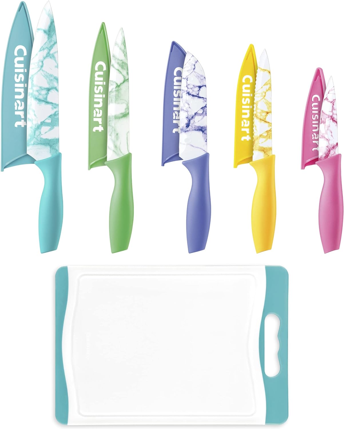 Cuisinart C55CB-11PM Advantage Cutlery 11-Piece Marble Knife Cutting Board and Knive Set, Multi-Color