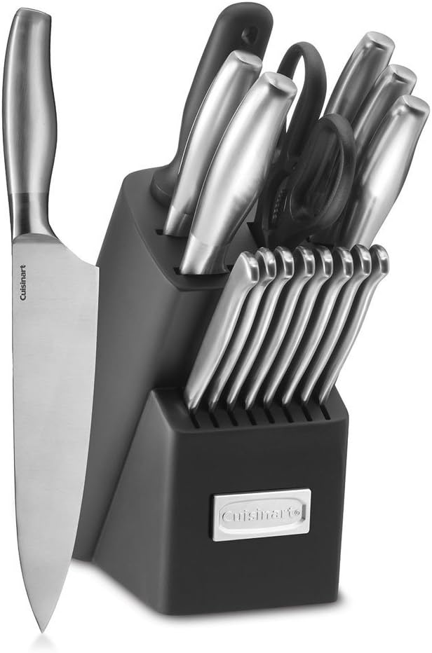 CUISINART Block Knife Set, 17pc Cutlery Knife Set with Steel Blades for Precise Cutting, Lightweight, Stainless Steel, Durable & Dishwasher Safe, C77SS-17P