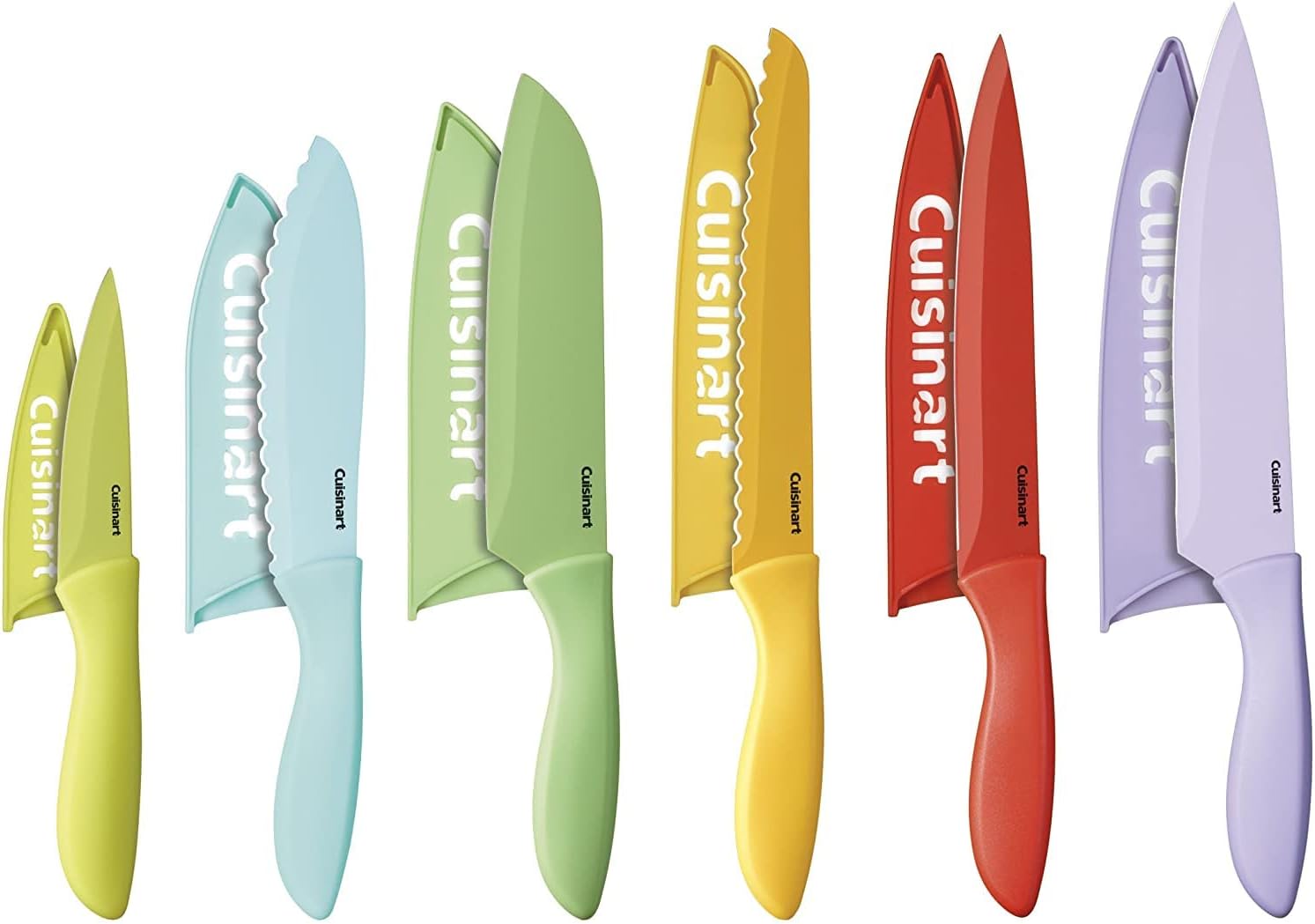 Cuisinart 12-Piece Kitchen Knife Set, Advantage Color Collection with Blade Guards, Multicolored, C55-12PCER1