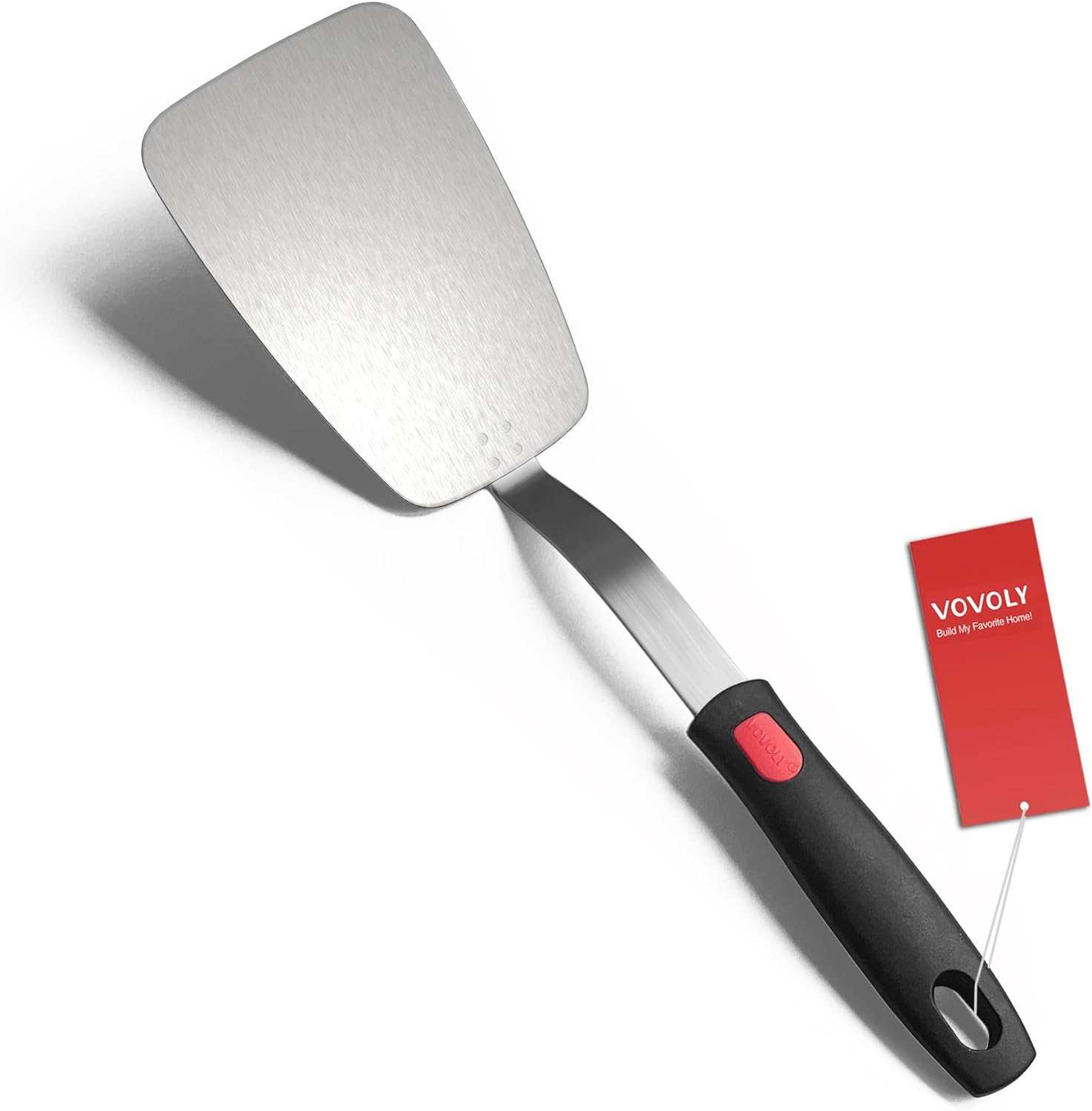 Stainless Steel Flexible Spatula Turner, VOVOLY Thin Metal Spatula for Cast Iron Skillet, Thin Blade and Heat Resistant Silicone Handle, Great for Egg, Cookie, Meat, Crep, Large