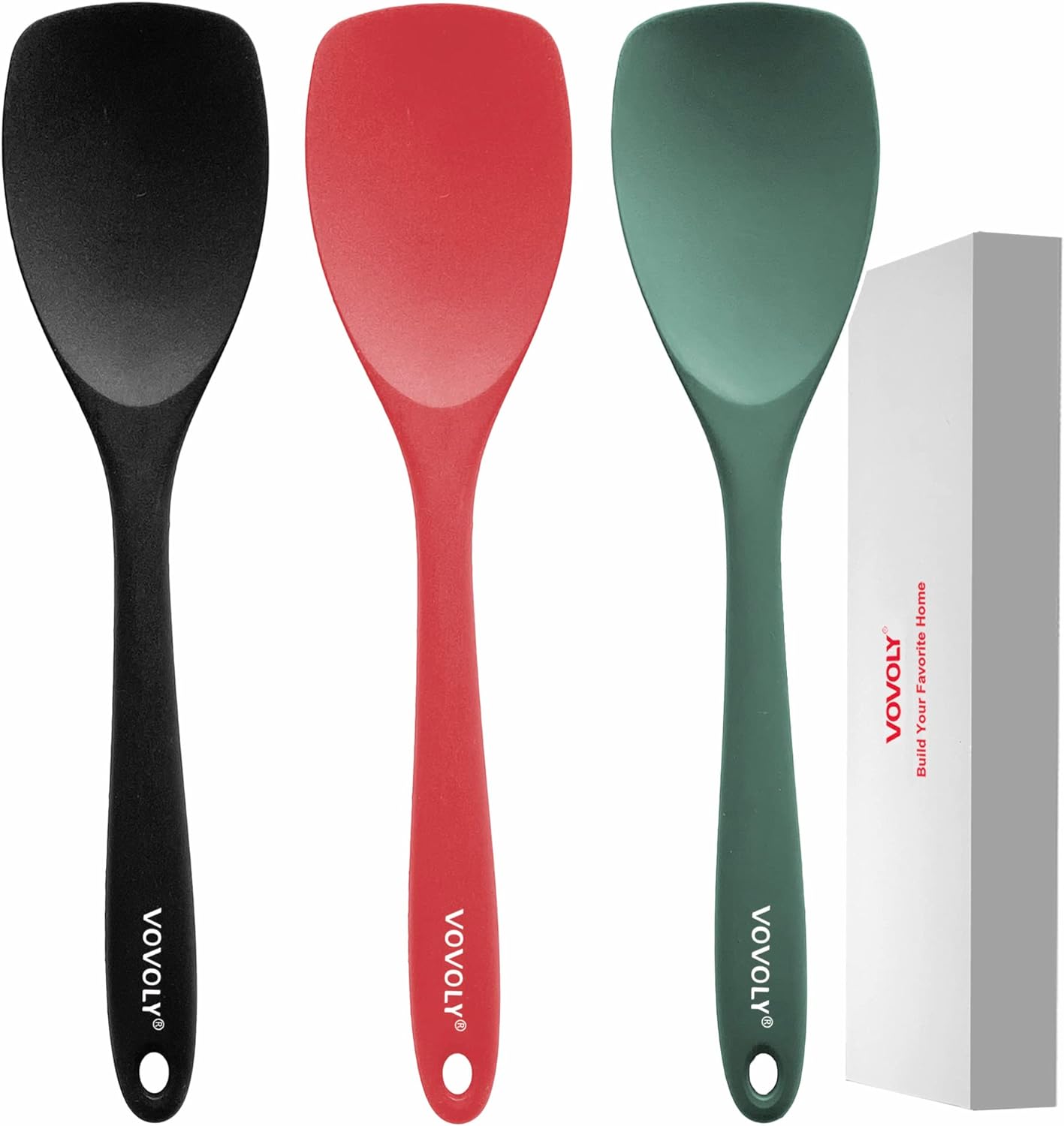 Upgrade Silicone Spatula Spoon Set,VOVOLY Heat Resistant Rubber Spoonula, Seamless Non-Stick Flexible Scrapers for Baking Mixing Tool,3 Pack,