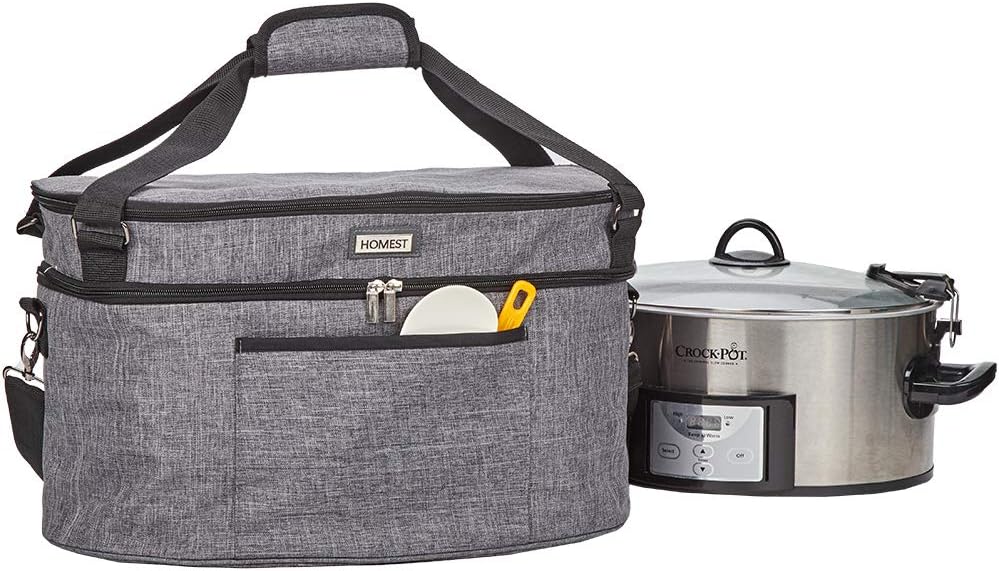 HOMEST Slow Cooker Bag for Crock-Pot 6-8 Quart, Insulated Travel Carrier with Easy to Clean Lining, Carry Case with Top Zip Compartment and Accessory Pocket