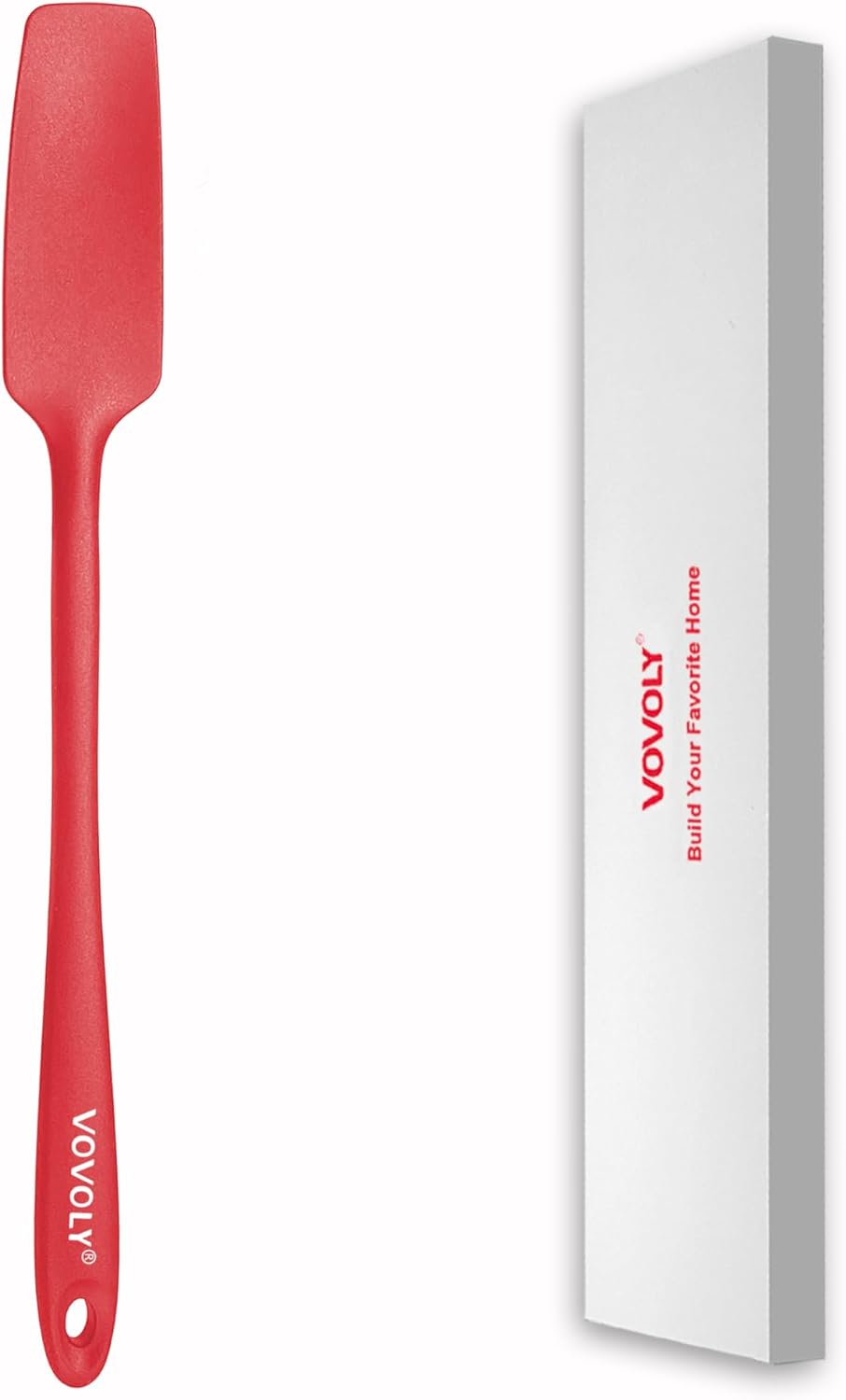 Vovoly Silicone Jar Spatula, Long Handle Jar Spatulas, High Heat Resistant Small Rubber Spatula, Seamless Design, Stainless Steel Core, BPA Free, Red