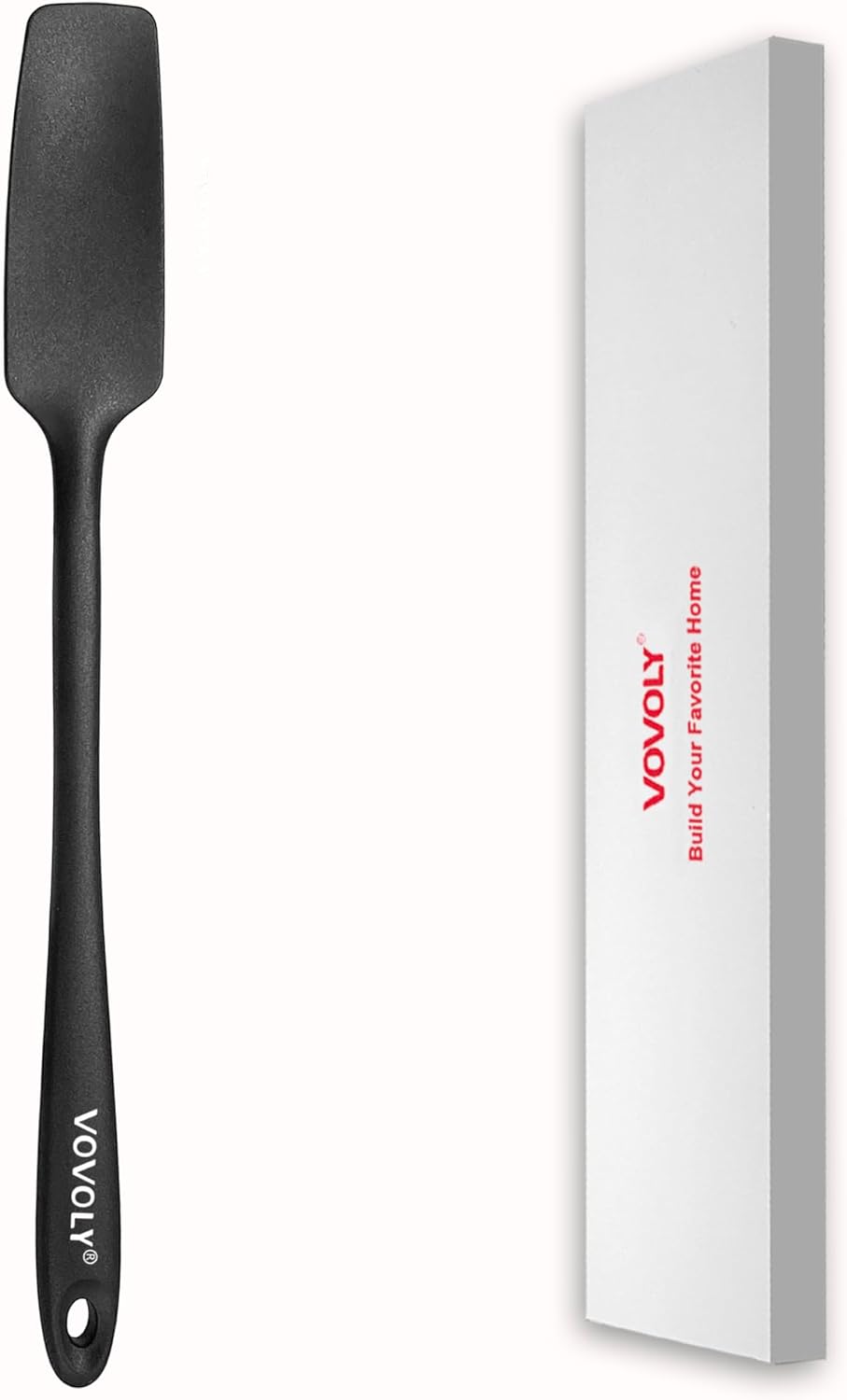 Vovoly Silicone Jar Spatula, Small Head with Long Handle, Rubber Spatulas Scraper for Jar, Blender, Bottle, etc. High Heat Resistant for Nonstick Cookware, Seamless, BPA Free, 11.2 Inch, Black.