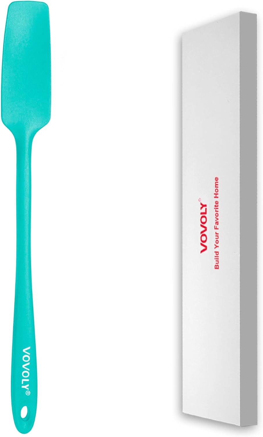 Vovoly Silicone Jar Spatula, Long Handle Jar Spatulas, High Heat Resistant Small Rubber Spatula, Seamless Design, Stainless Steel Core, BPA Free, Teal